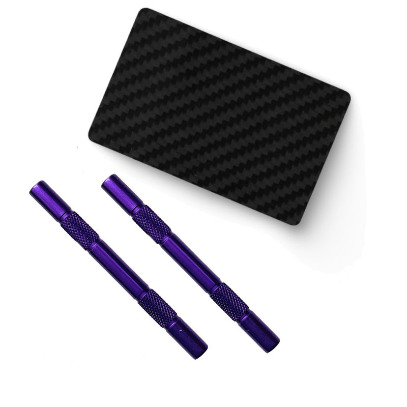 SET Carbon Hack-Karte und hochwertiges Aluminium Schnupf-Röhrchen, geriffelt 80mm in Lila/Violette