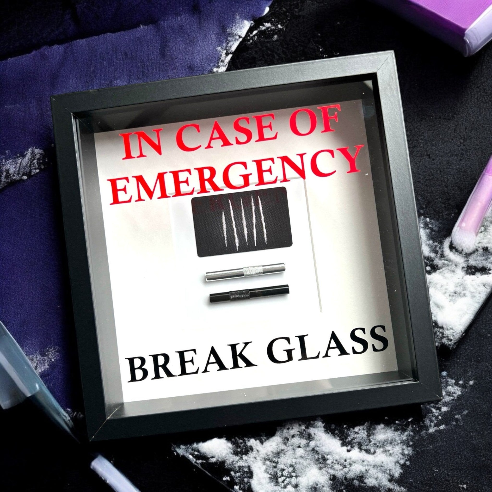 Mural/picture “In Case of Emergency Break Glass - Lines” in black wall decoration fun gift