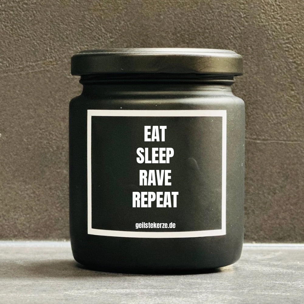 Geilste Kaars – Geurkaars "EAT SLEEP RAVE REPEAT"