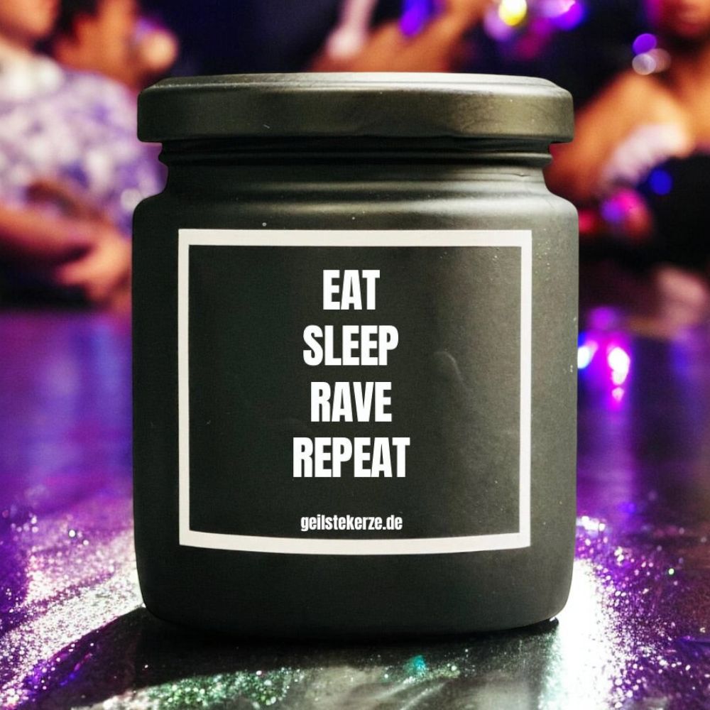 Geilste Kaars – Geurkaars "EAT SLEEP RAVE REPEAT"