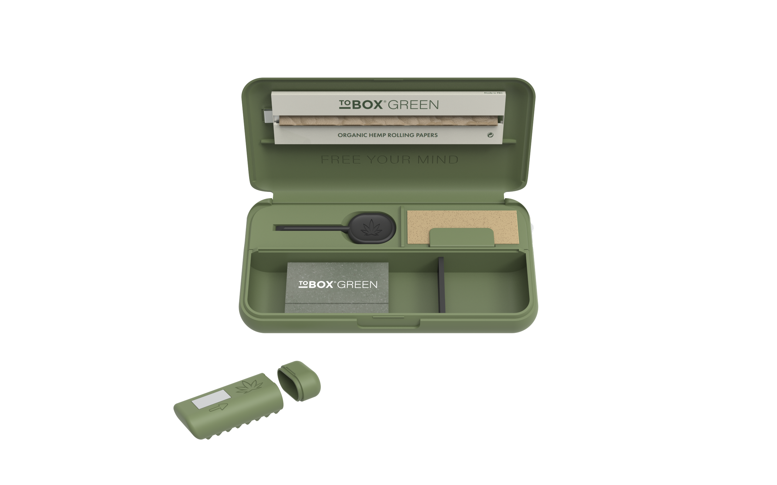 ToBOX GREEN Tabak Box Dose Rollbox Drehertasche All in One Rolling & Grinder