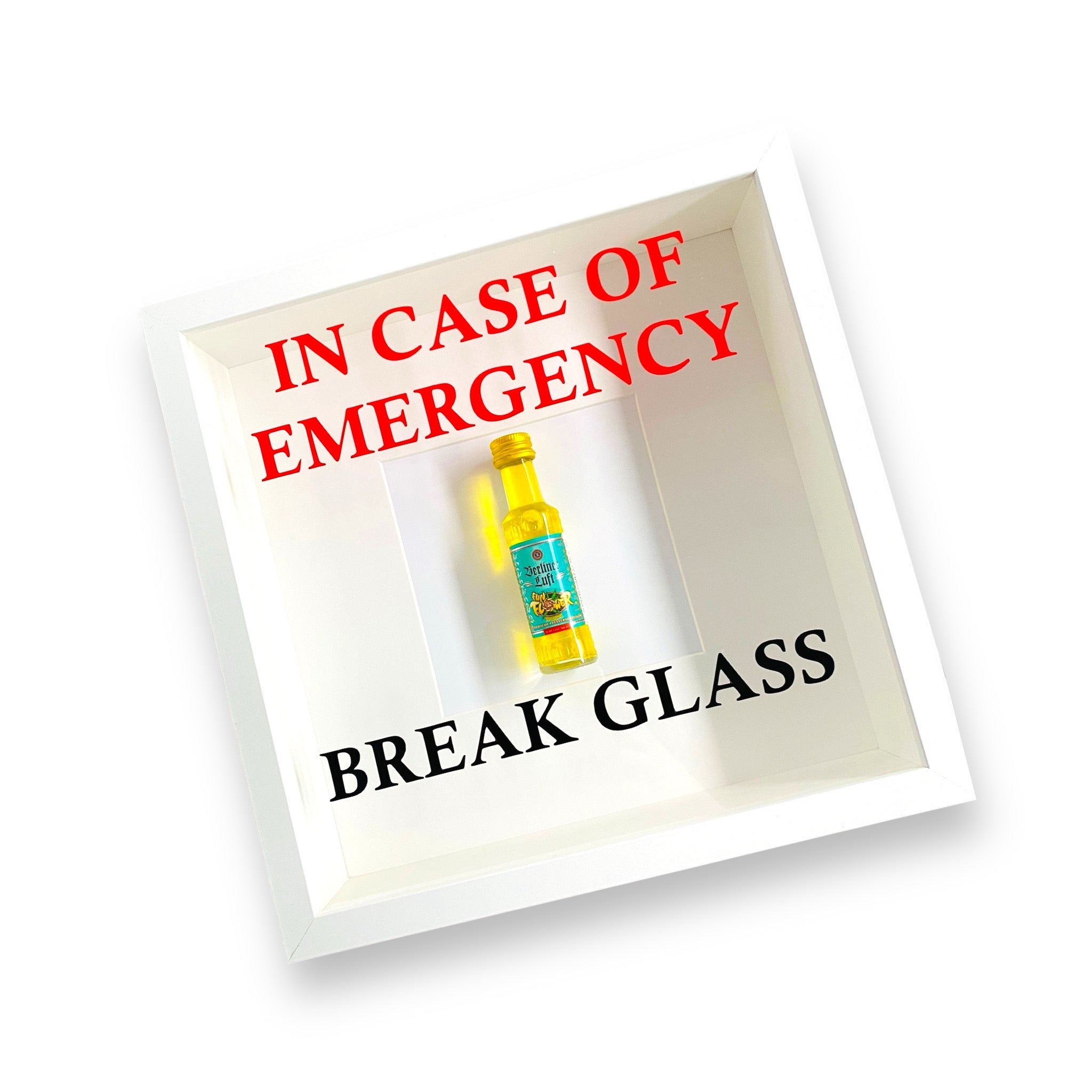 Mural/picture “In Case of Emergency - Break Glass - Berliner Luft” wall decoration fun gift shot schnapps in white