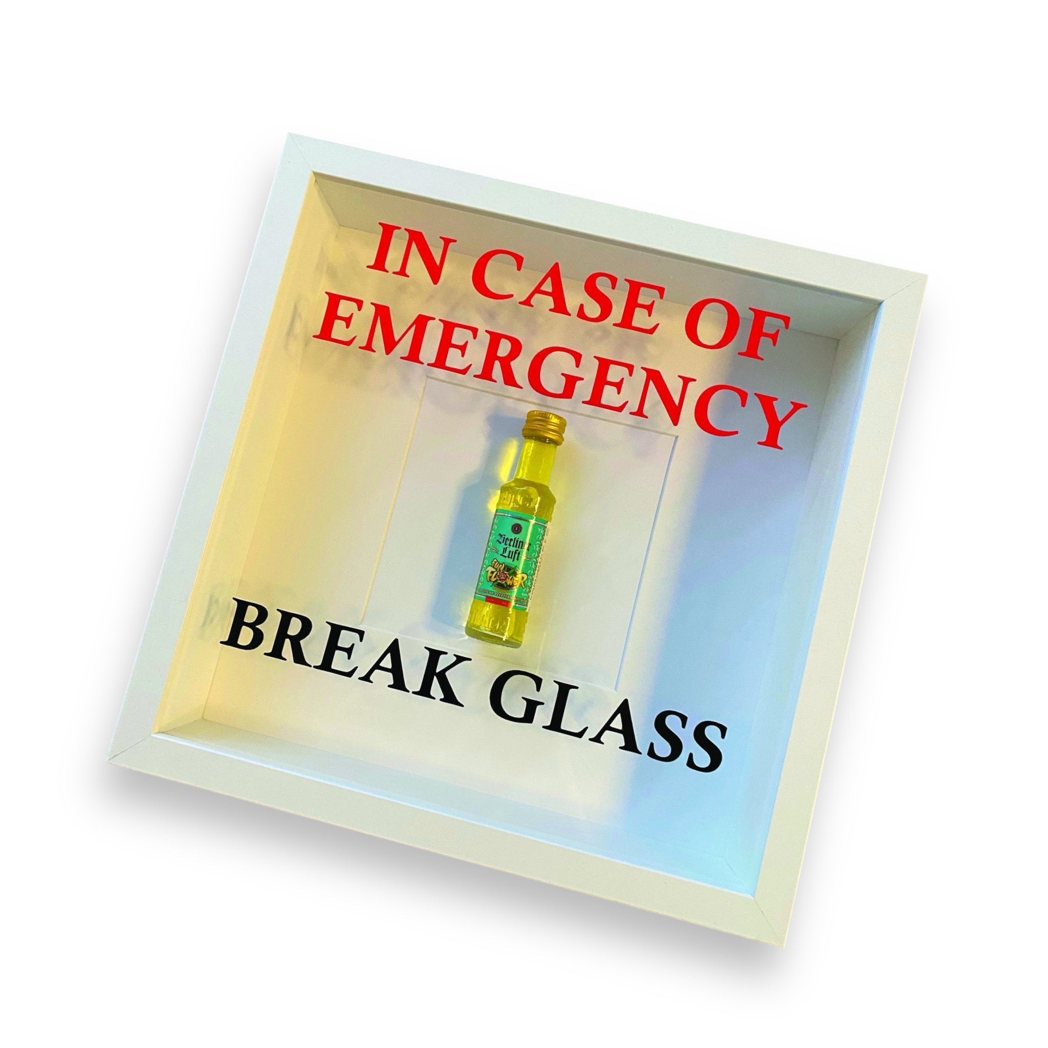 Mural/picture “In Case of Emergency - Break Glass - Berliner Luft” wall decoration fun gift shot schnapps in white