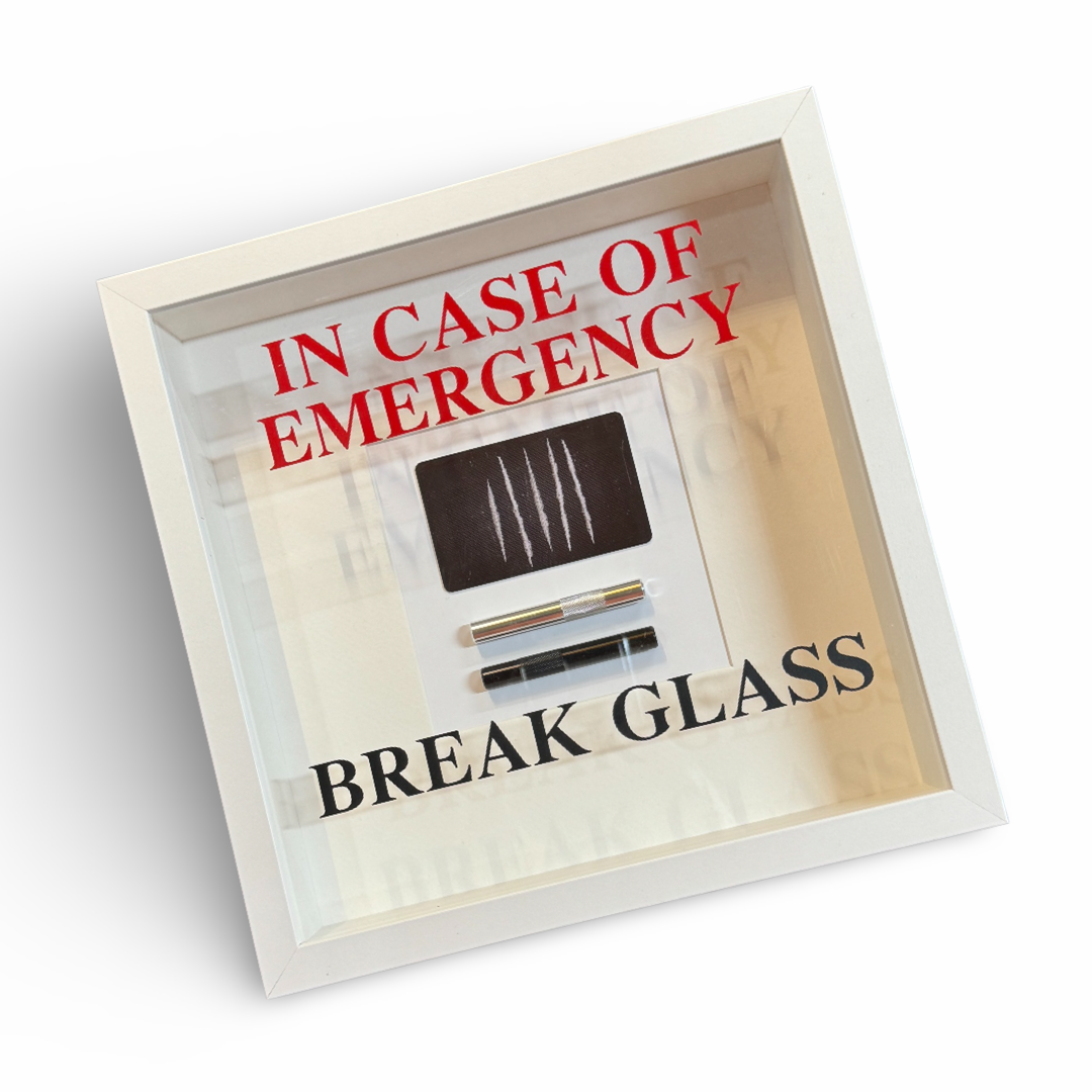 Mural/Picture “In Emergency Break Glass - Lines” Wall Decoration Fun Fun Gift - White Frame