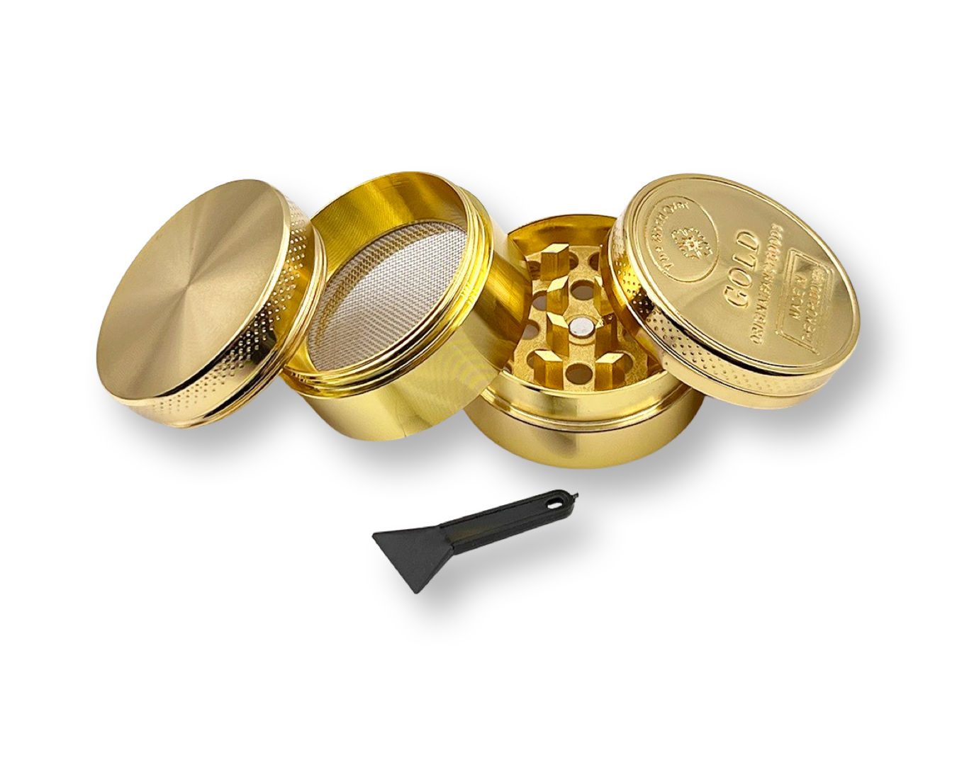 Gouden Aluminium Grinder (35mm x 40mm) – 4-delig met "Goud"-druk