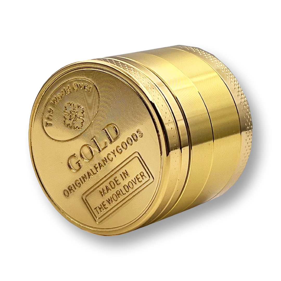 Gouden Aluminium Grinder (35mm x 40mm) – 4-delig met "Goud"-druk