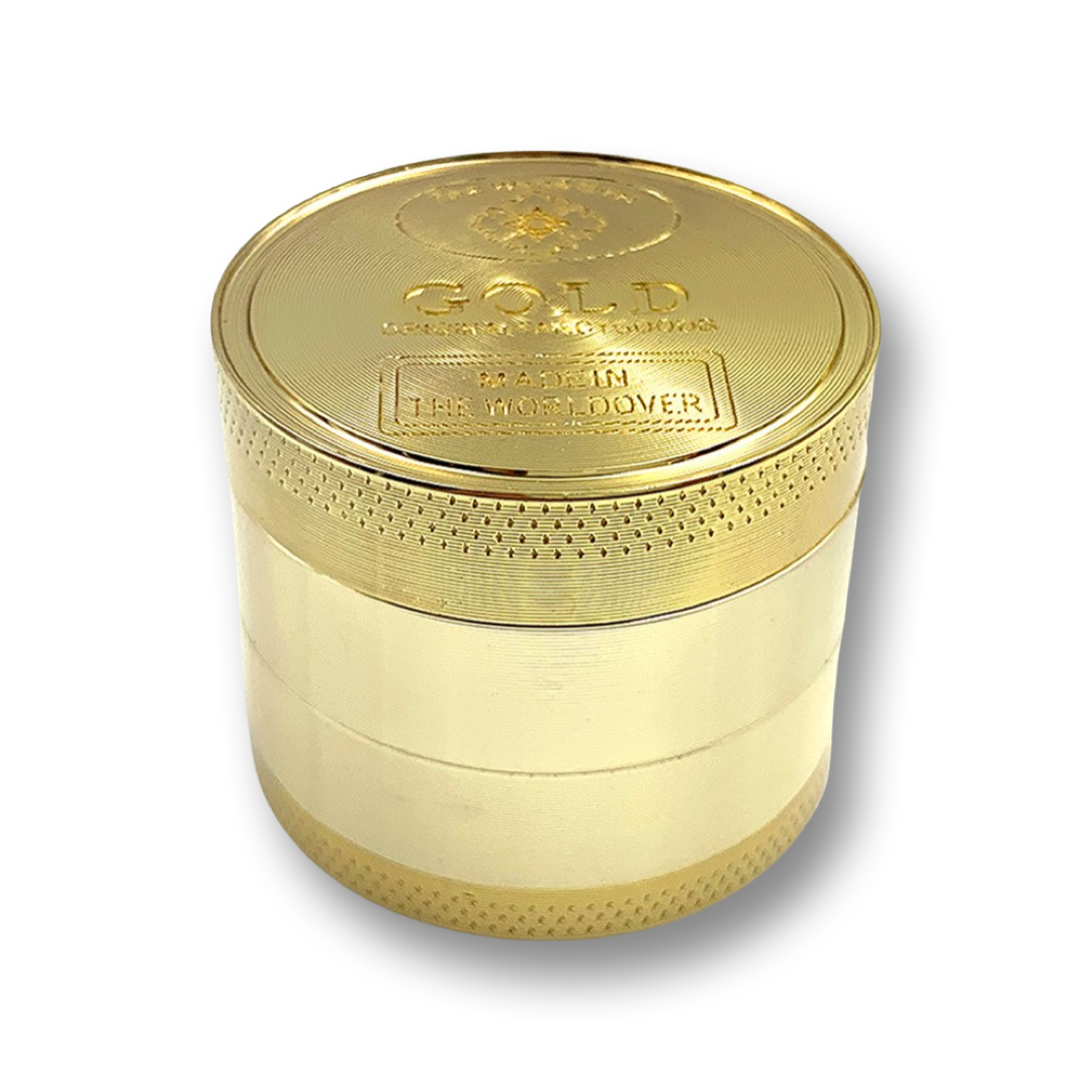 Gouden Aluminium Grinder (35mm x 40mm) – 4-delig met "Goud"-druk