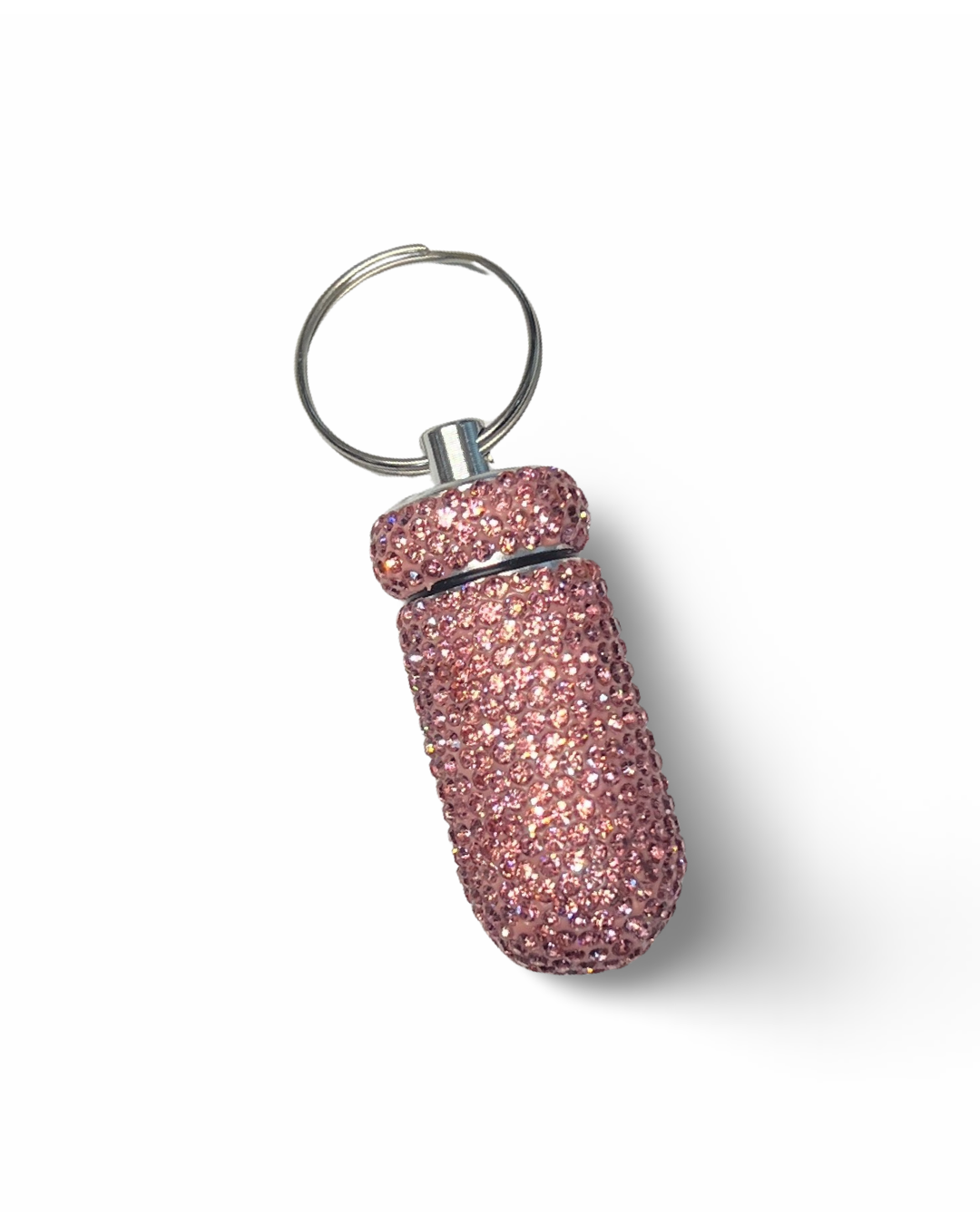 Bewaarbox Capsule – Aluminium Pillendoos met roze Strass