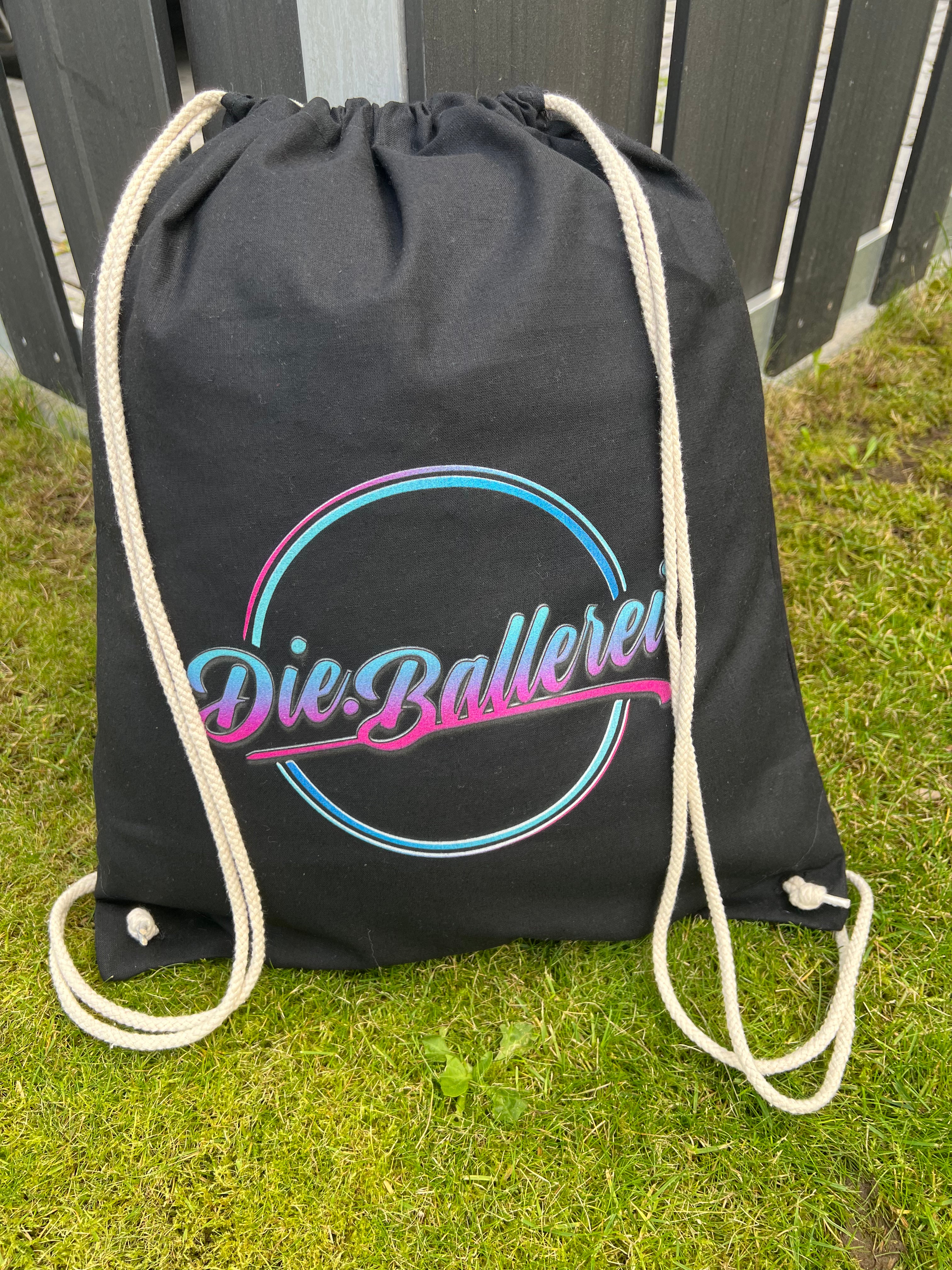 Sac à dos de sport Die.Ballerei en coton noir avec grand logo "Die.Ballerei"