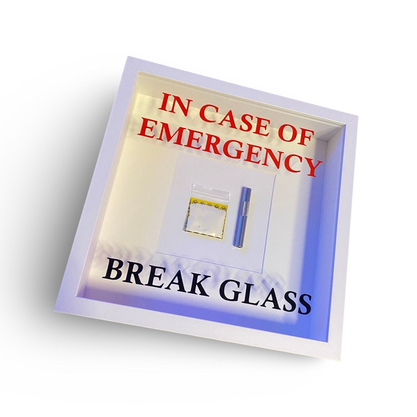 Mural/Picture “In Emergency Break Glass - Cocaine” in white wall decoration fun gift