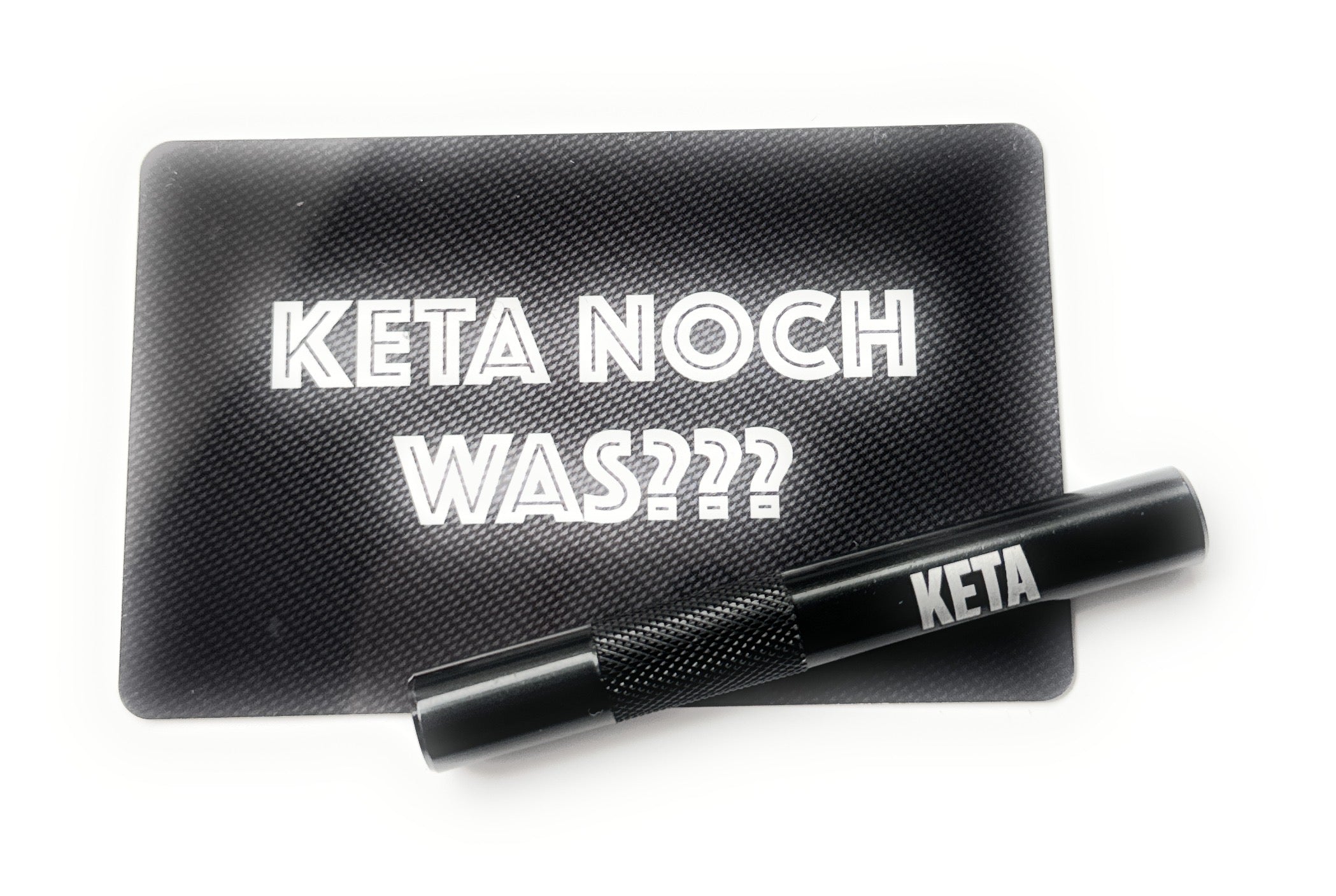 Aluminum tube set in black/ribbed (70mm) with laser engraving and hack card “Keta”