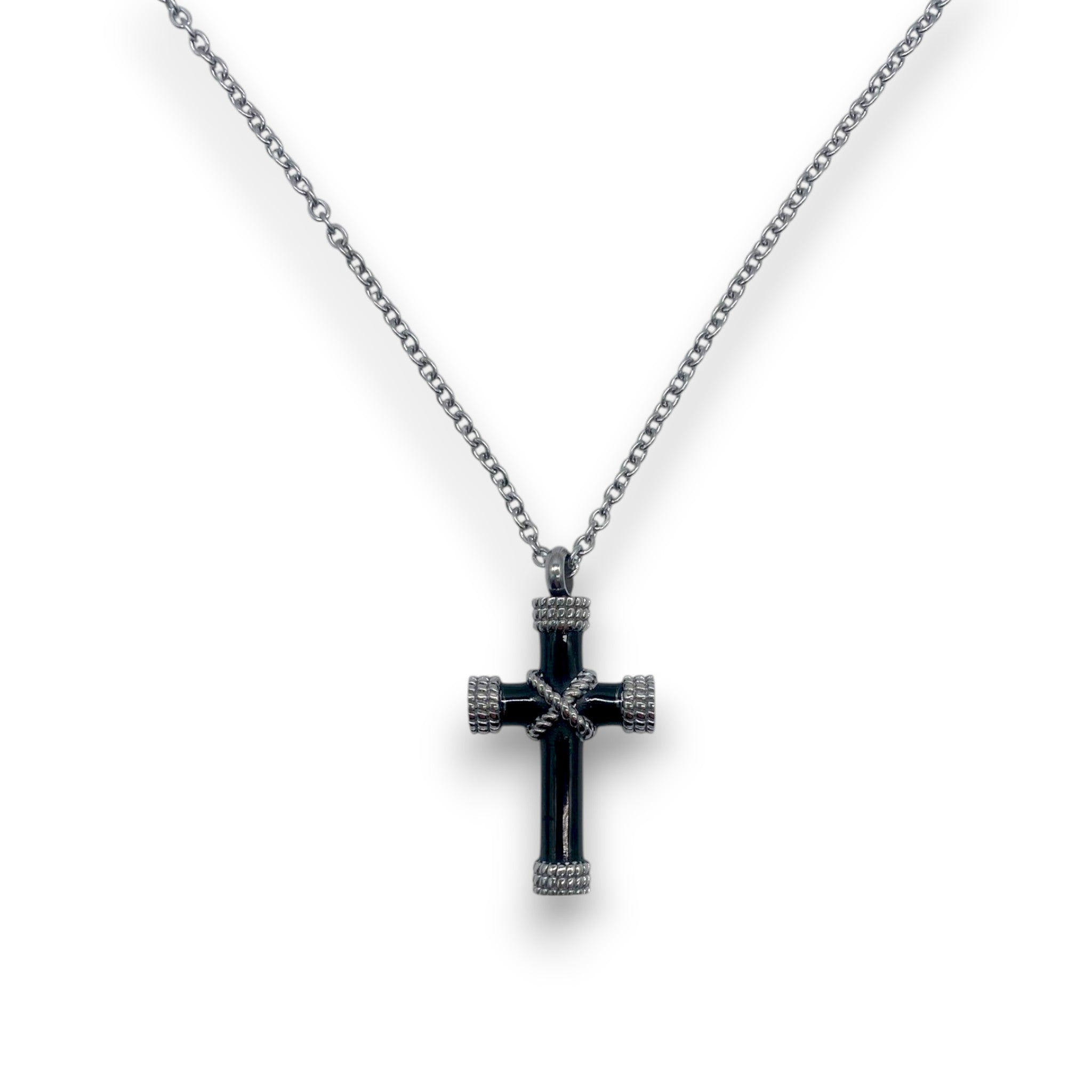 Cross necklace with pendant portioner sniff snuff bottle Stainless steel Necklace Black