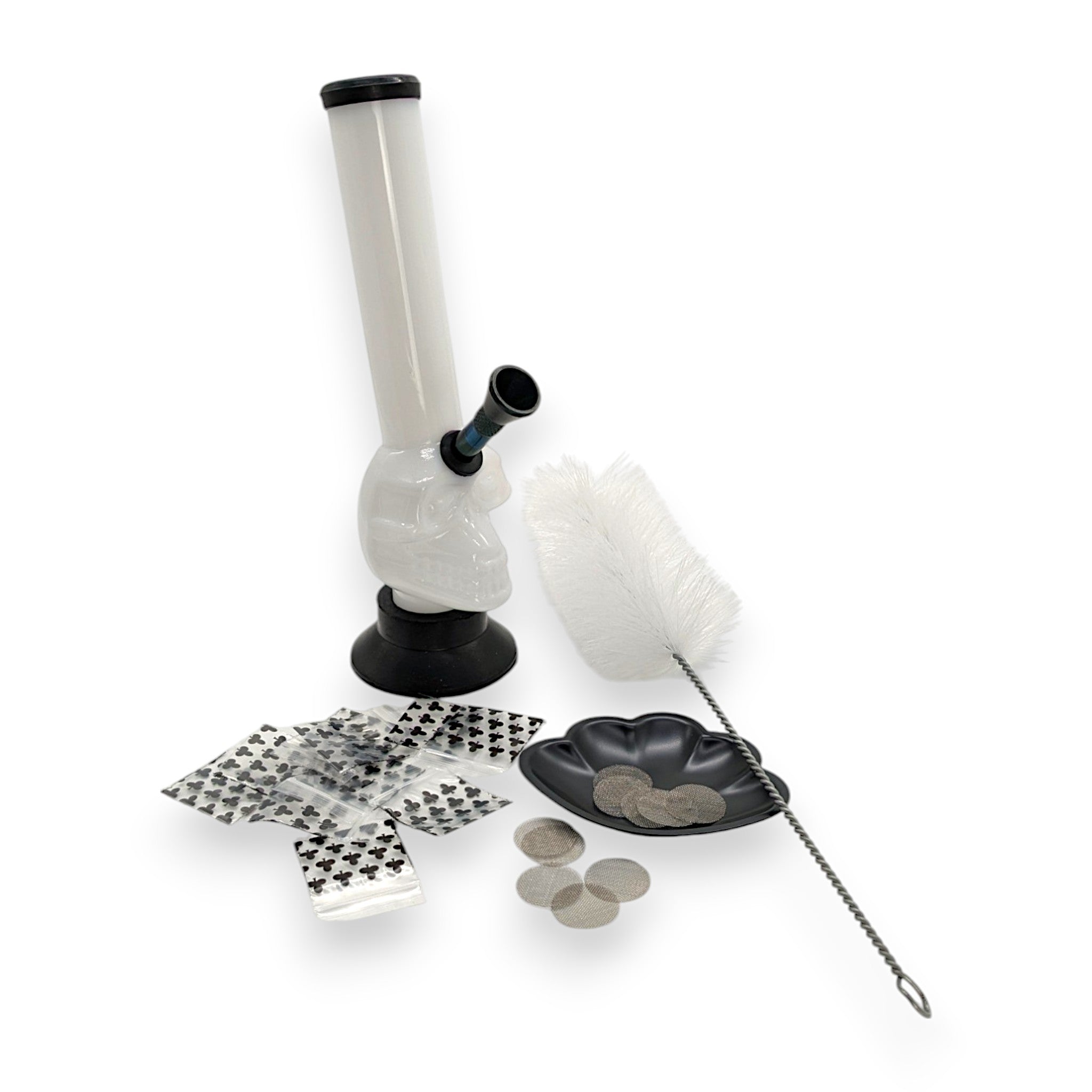 Kit de inicio Skull Bong - Bong de acrílico blanco en diseño de calavera