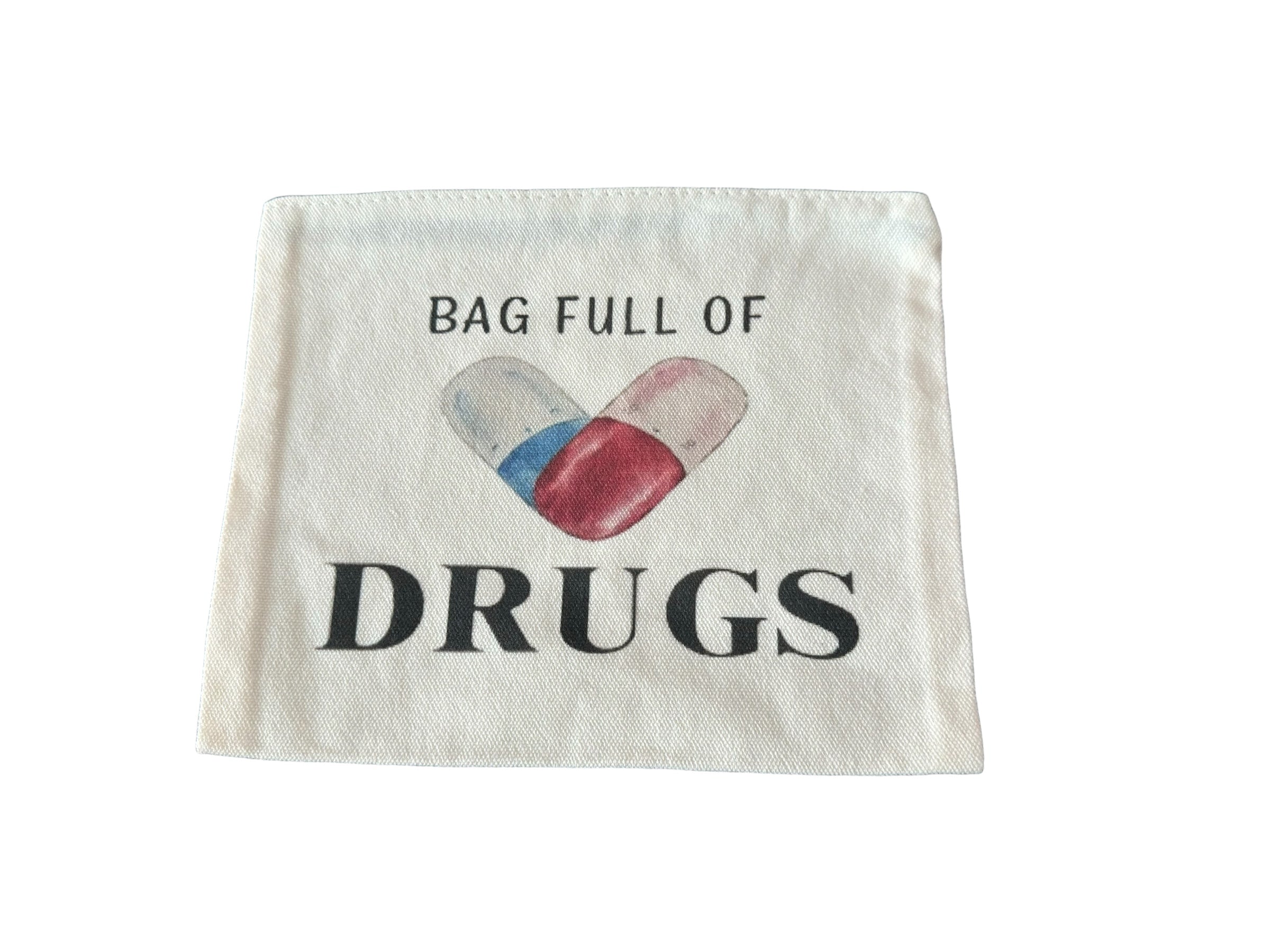 Borsa in tela con stampa "Bag Full of Drugs" Beige