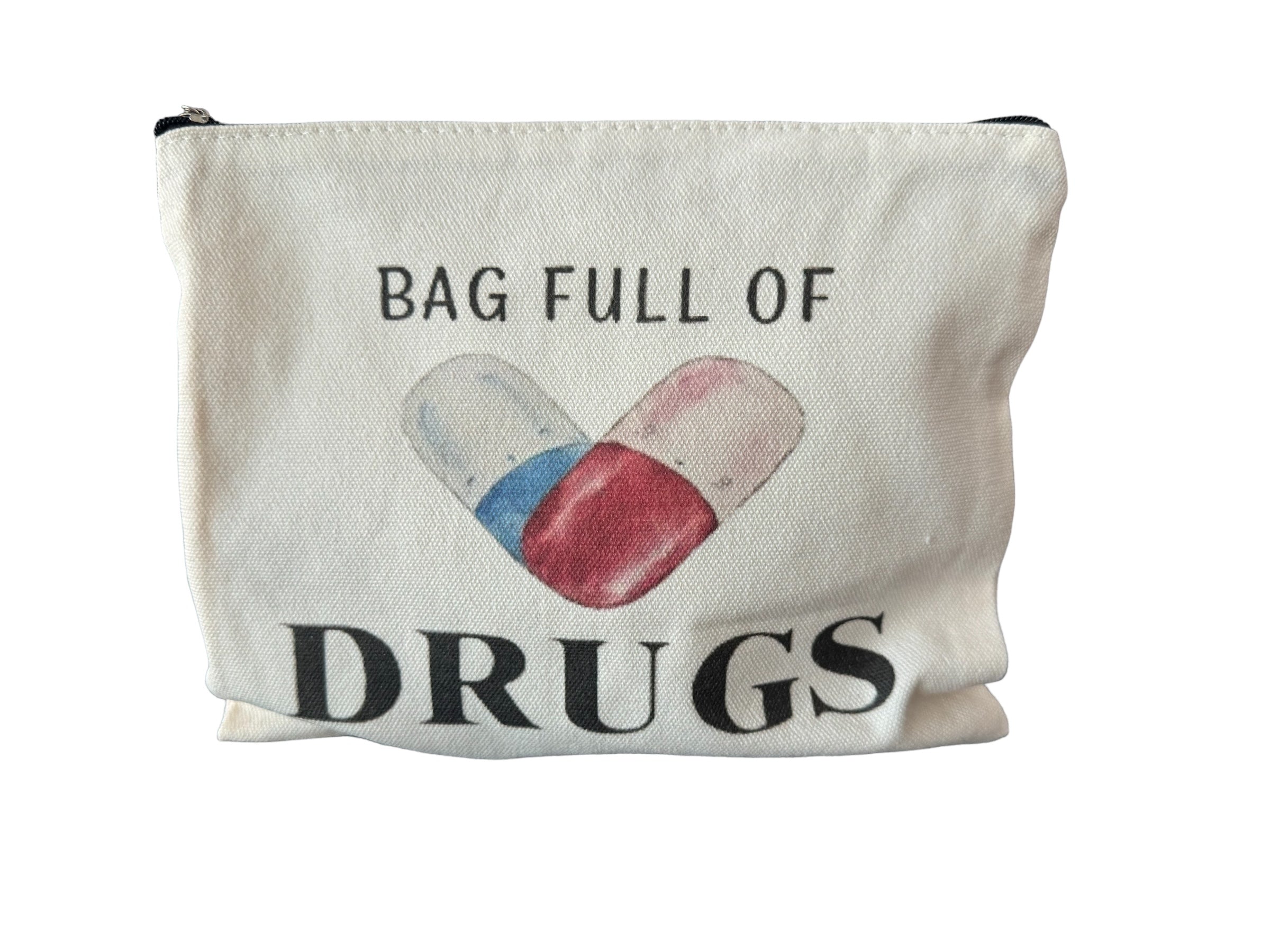 Borsa in tela con stampa "Bag Full of Drugs" Beige