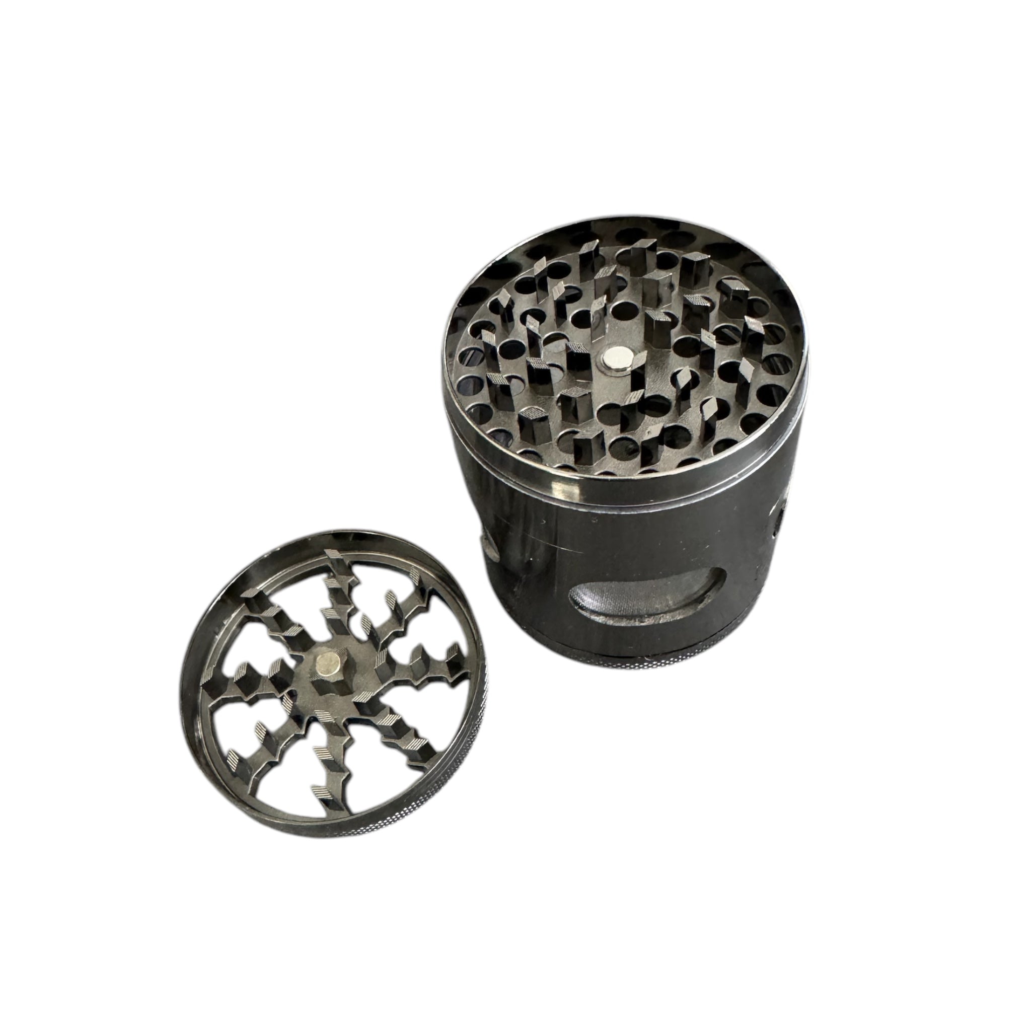 Robuster XL Grinder 60mm – 4-delig – Antraciet met venster en zijklep