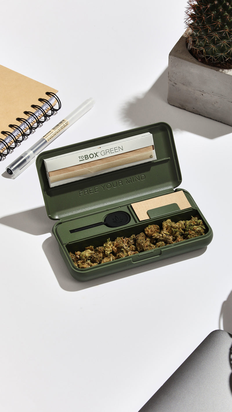 ToBOX GREEN Tabak Box Dose Rollbox Drehertasche All in One Rolling & Grinder