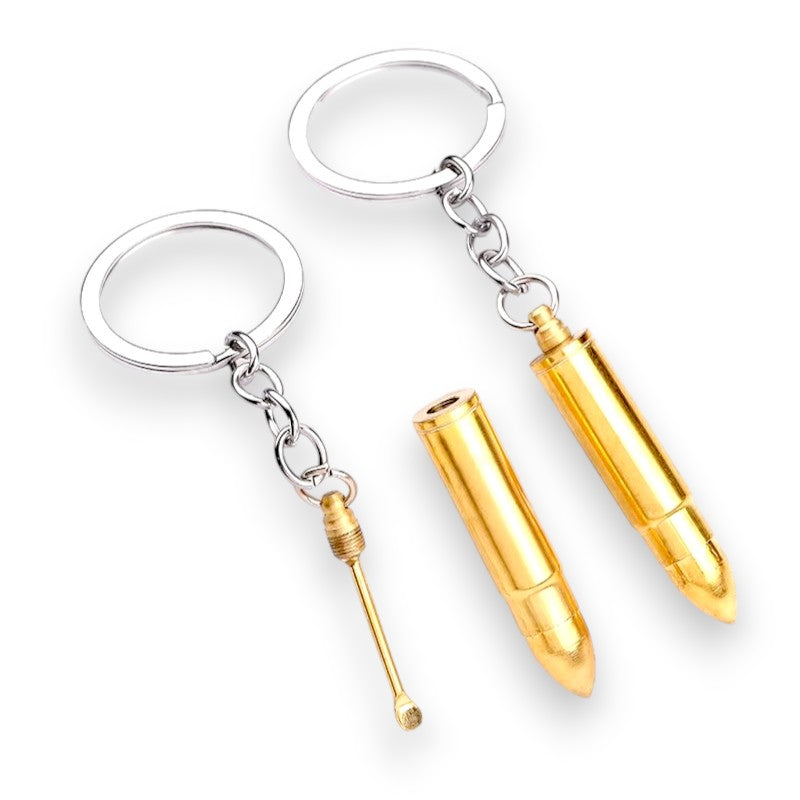 Keychain cartridge - cartridge case with integrated spoon, pendant in gold