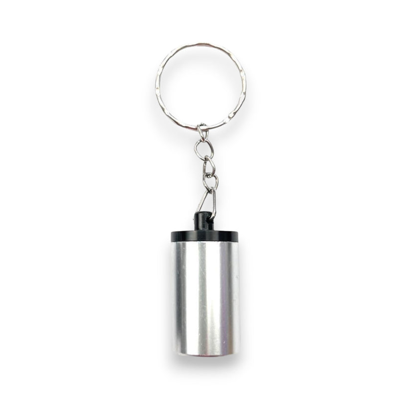 Boîte de rangement capsule pilulier aluminium avec bouchon à vis et porte-clés