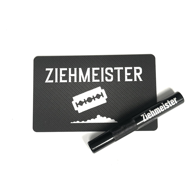 Aluminum tube set in black/ribbed (70mm) with laser engraving and hack card “Ziehmeister”