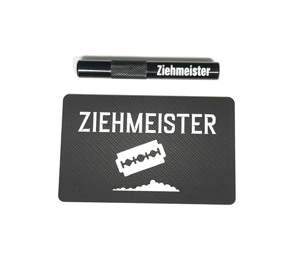 Aluminum tube set in black/ribbed (70mm) with laser engraving and hack card “Ziehmeister”