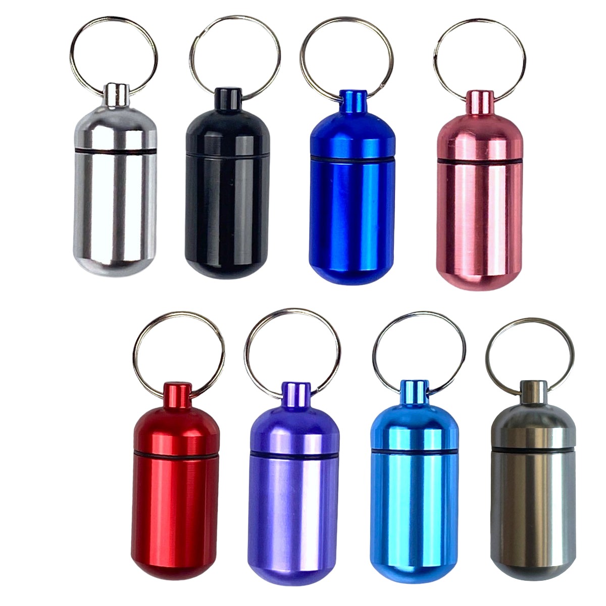 Pill box key ring with screw cap with plenty of storage space in many colors to choose from