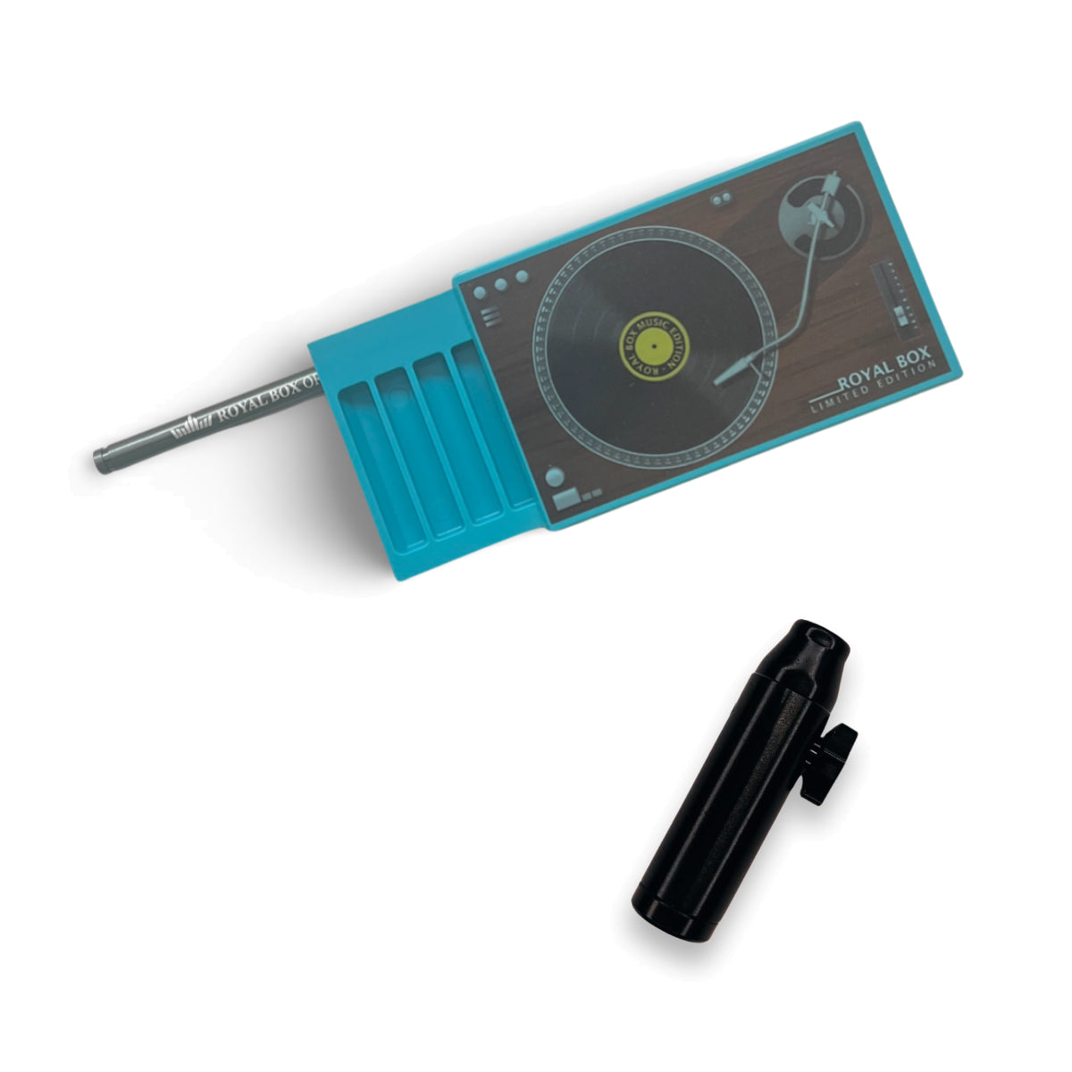 Royal Box Royalbox including integrated tube for snuff for on the go Record Player black / blue