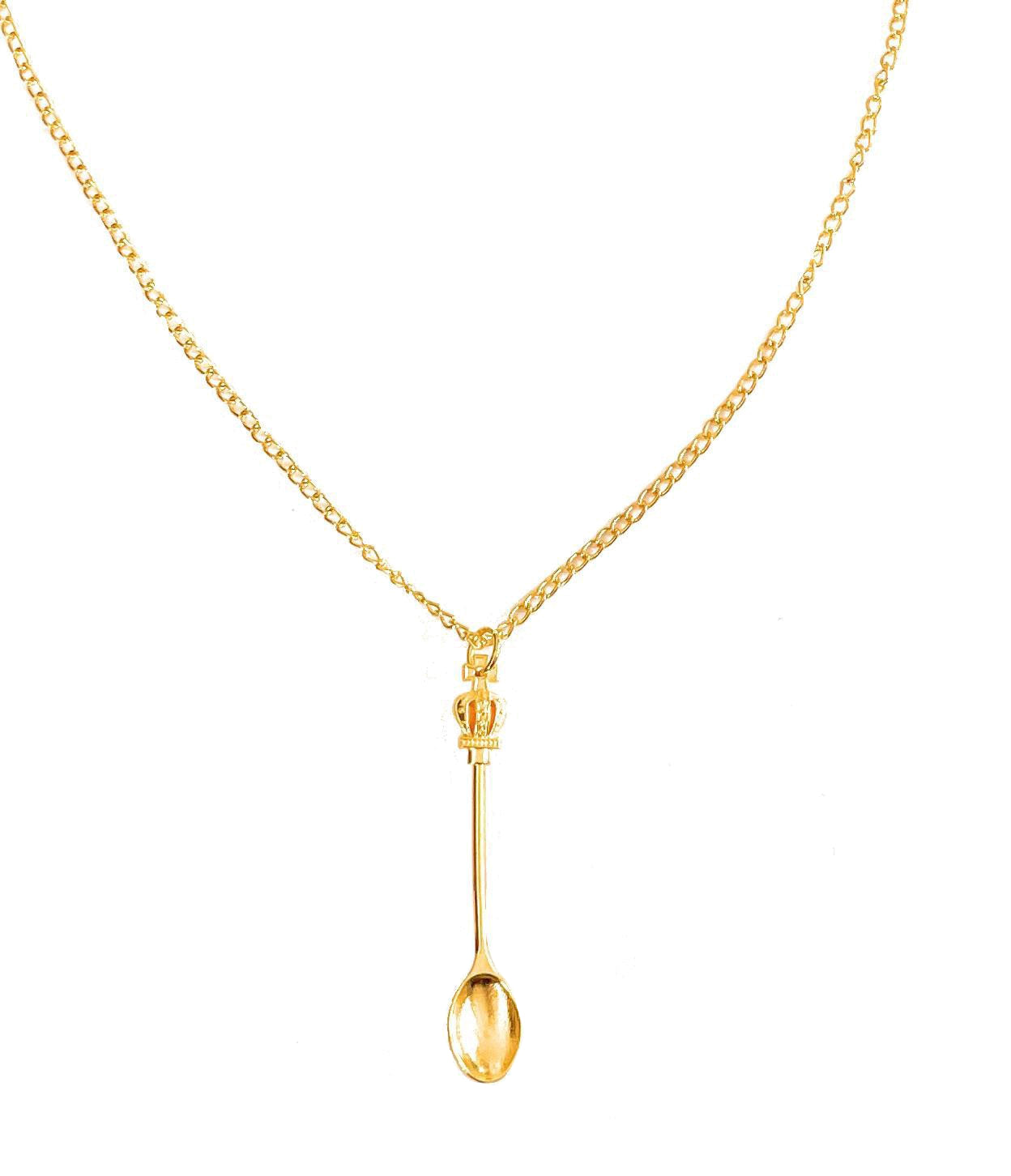 Elegante colgante de mini cuchara con cadena de oro de 45 cm