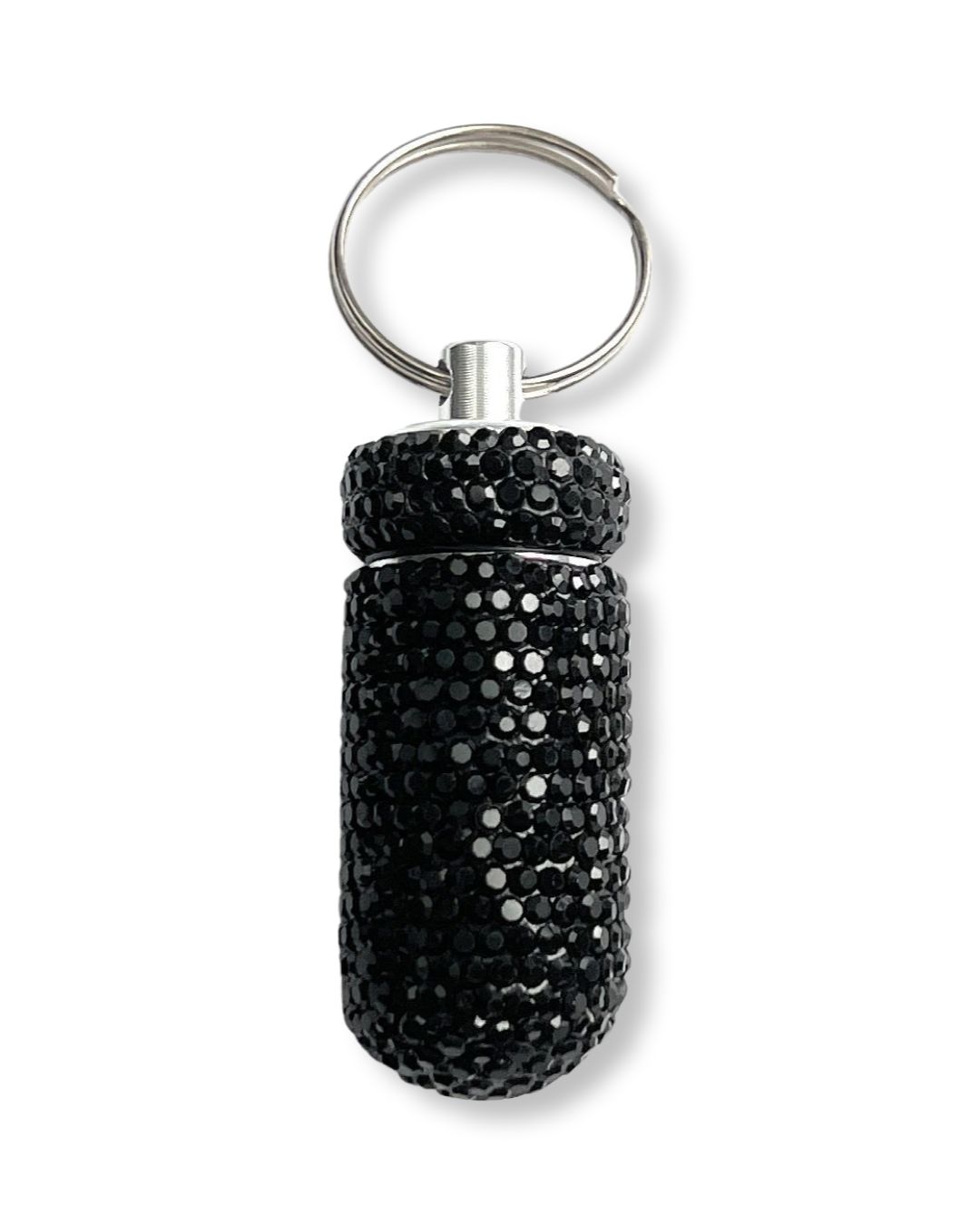 Elegante aluminium pillendoos met strass – Zwart - Stijlvol & discreet!