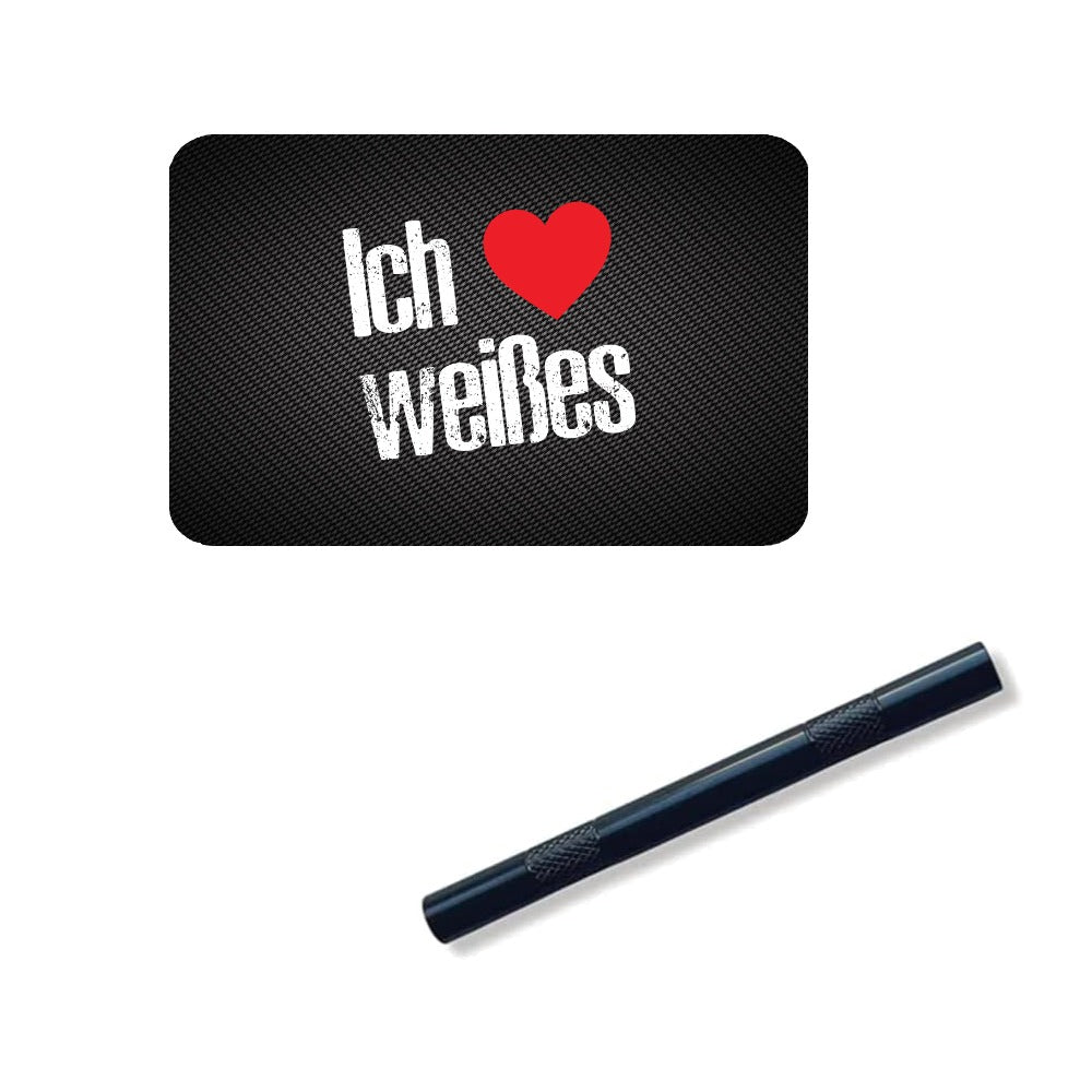 Röhrchen-Set inkl. „Ich liebe weißes“ Hack-Karte & 1 Alu-Röhrchen (Schwarz, 80mm)