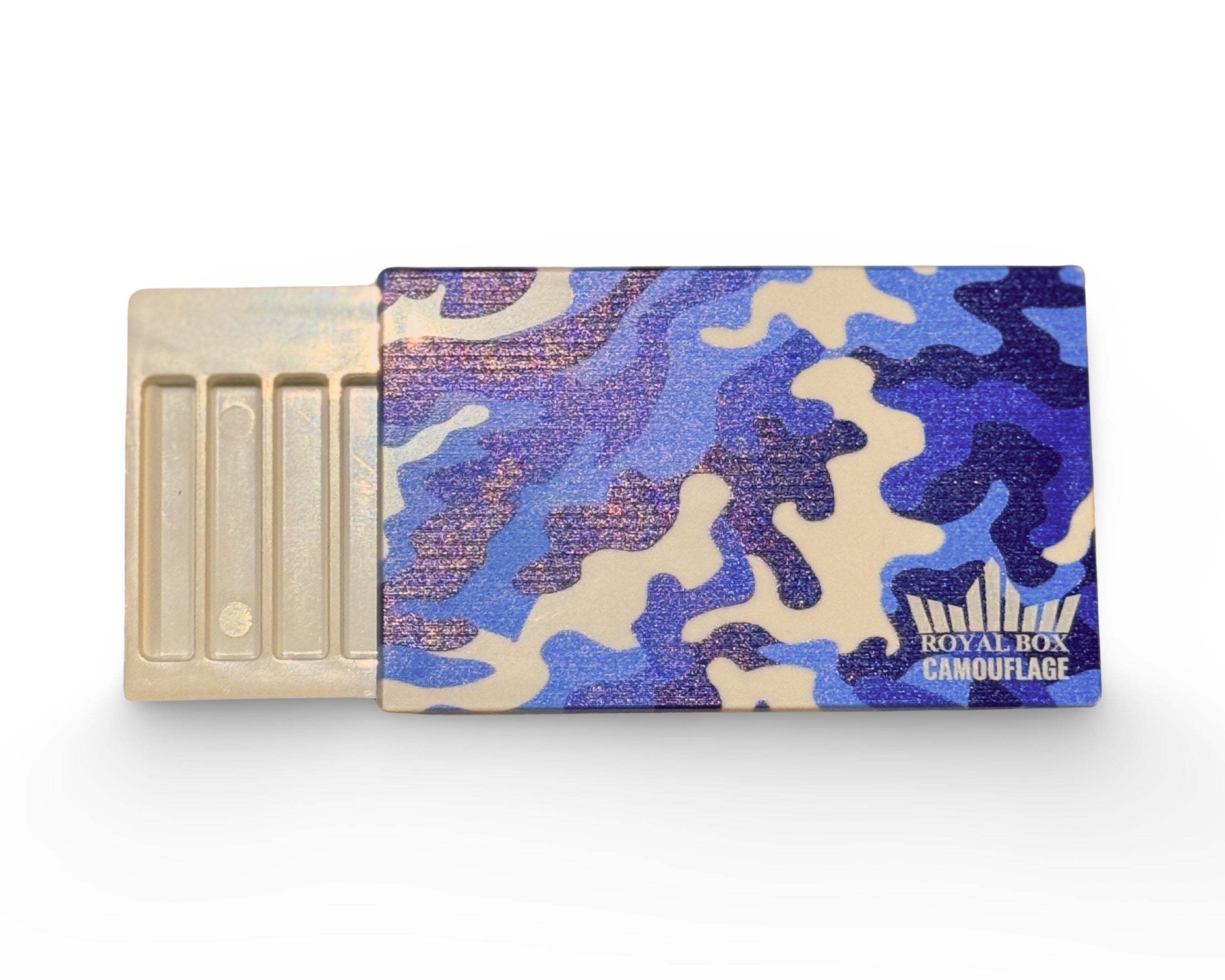 Royal Box Royalbox including integrated tube for snuff on the go + dispenser in blue camouflage blue