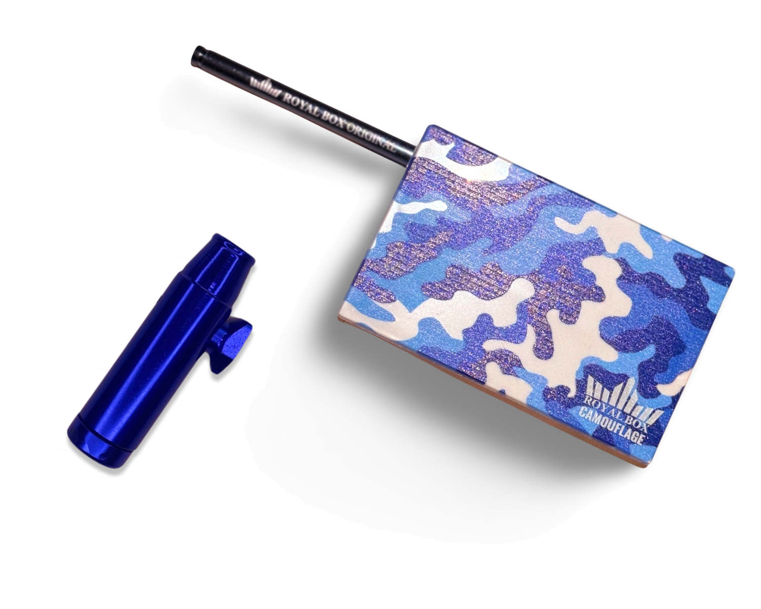 Royal Box Royalbox including integrated tube for snuff on the go + dispenser in blue camouflage blue