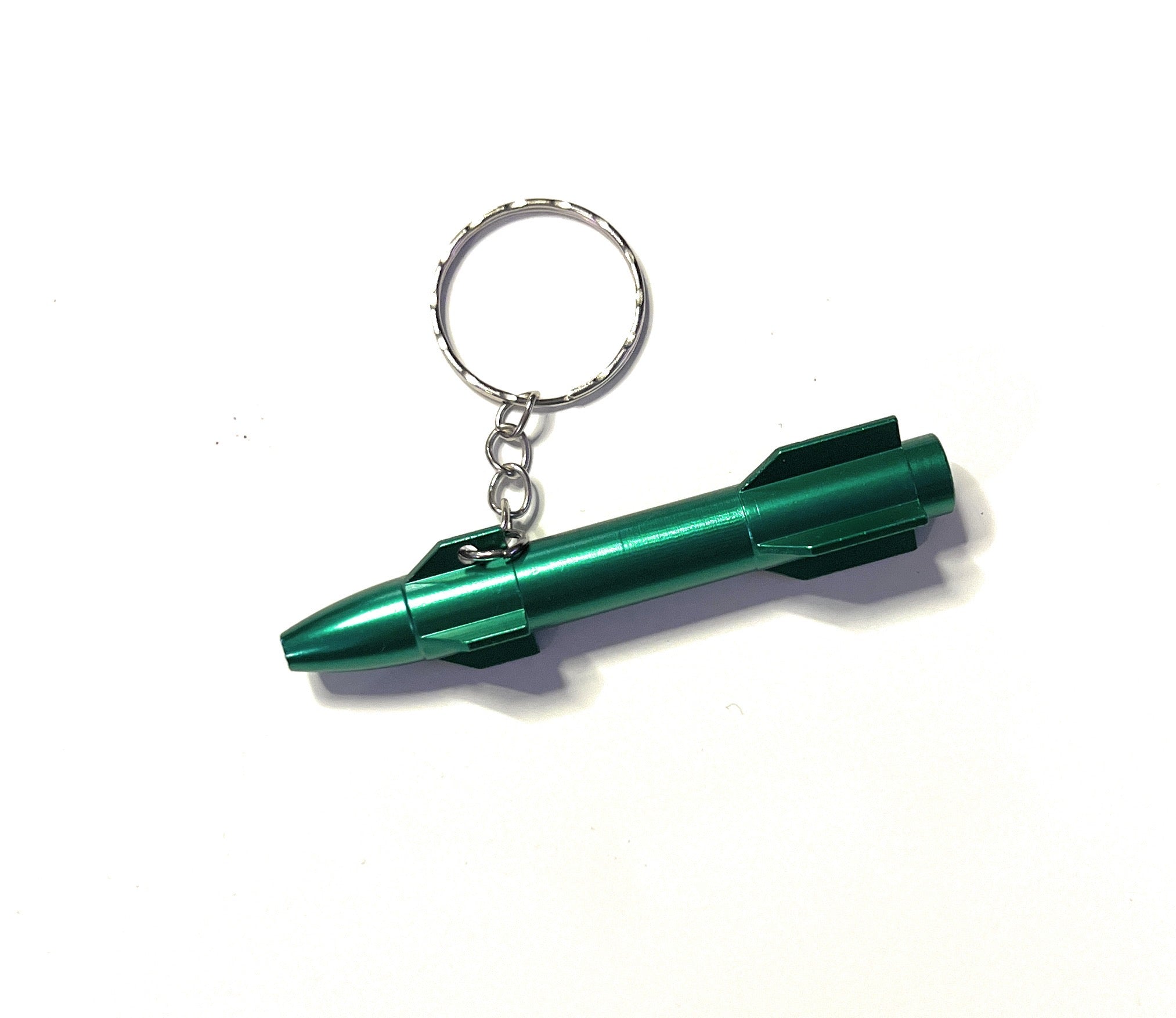 Aluminum tube in rocket design – Green - Practical keychain