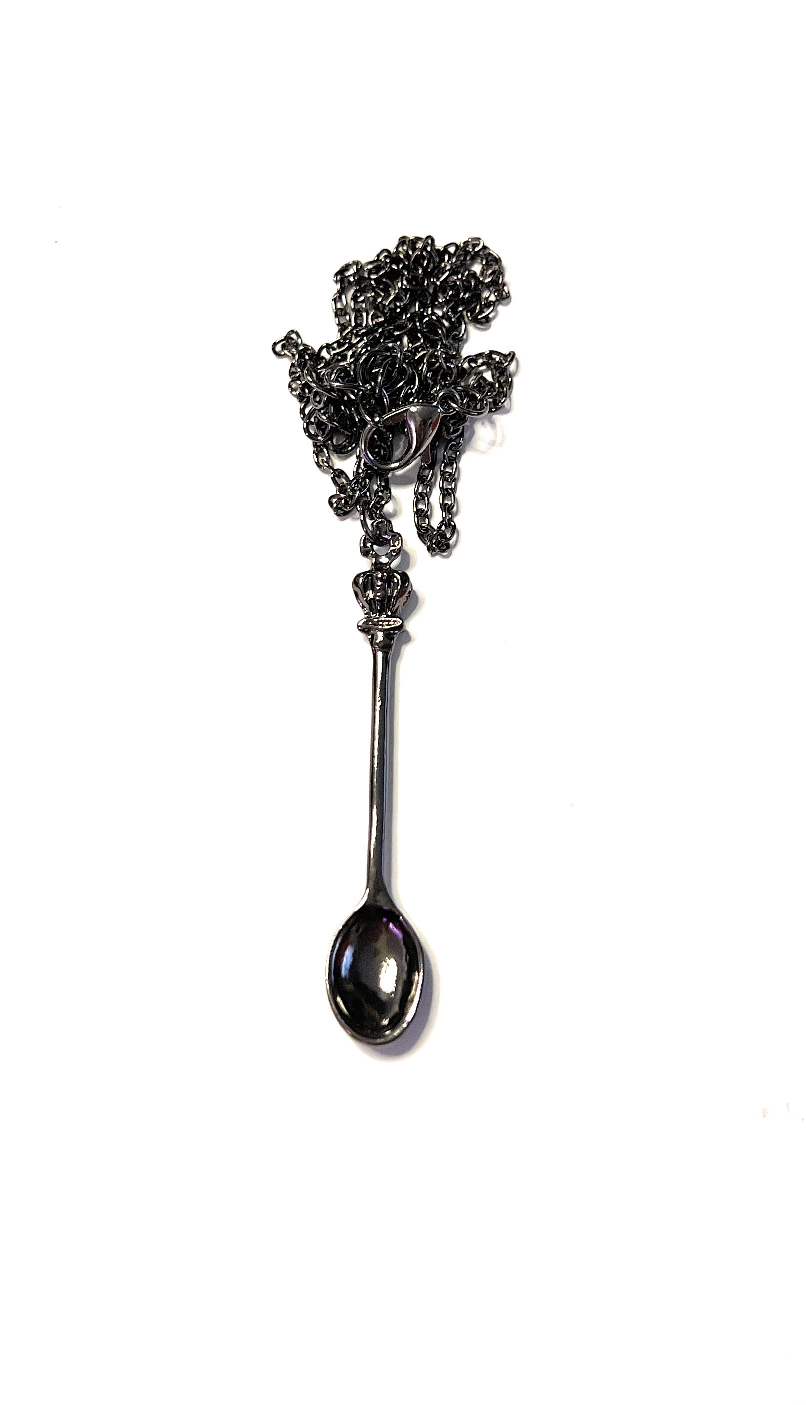 Mini Spoon Pendant Charm with Necklace in Black, Length Approx. 40cm Chain Sniffer Snorter Snuff Snorter Powder Spoon Chain