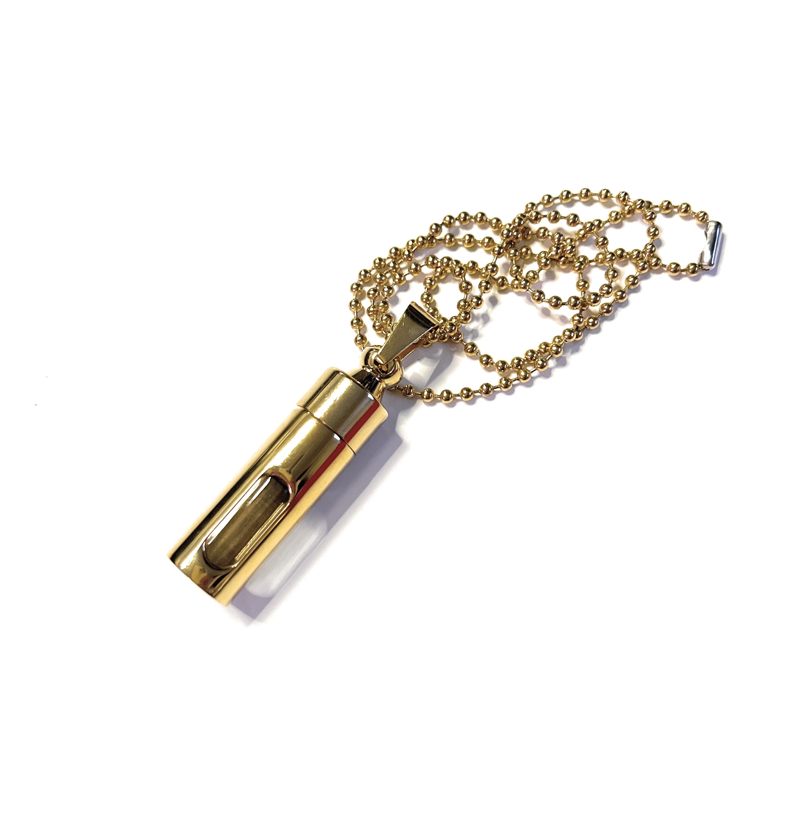 Chain/Storage Box Pill Box Bottle Dispenser Stainless steel Glass Necklace in Gold