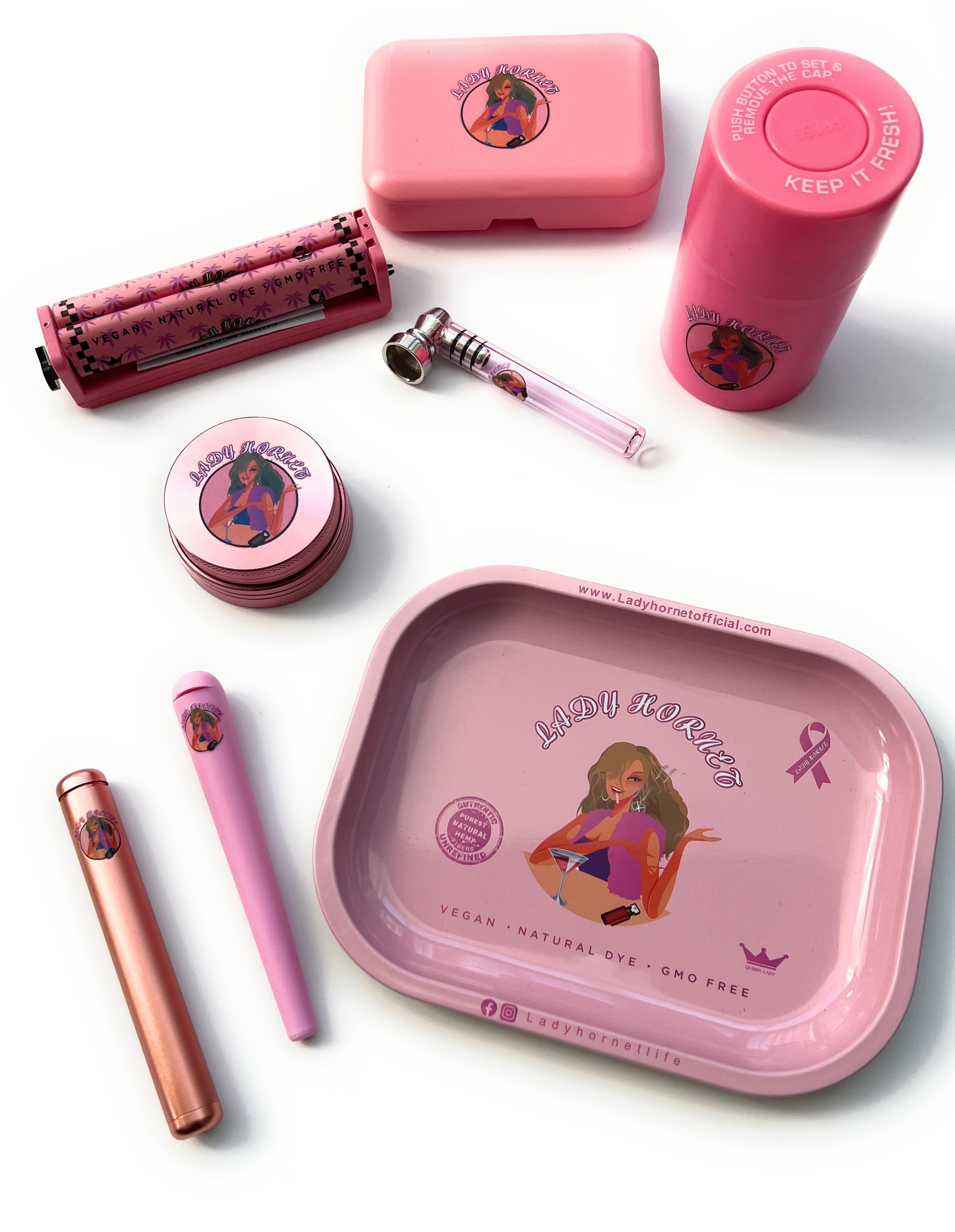 XXL smoking set in pink including high-quality storage box, giant lady smoking set