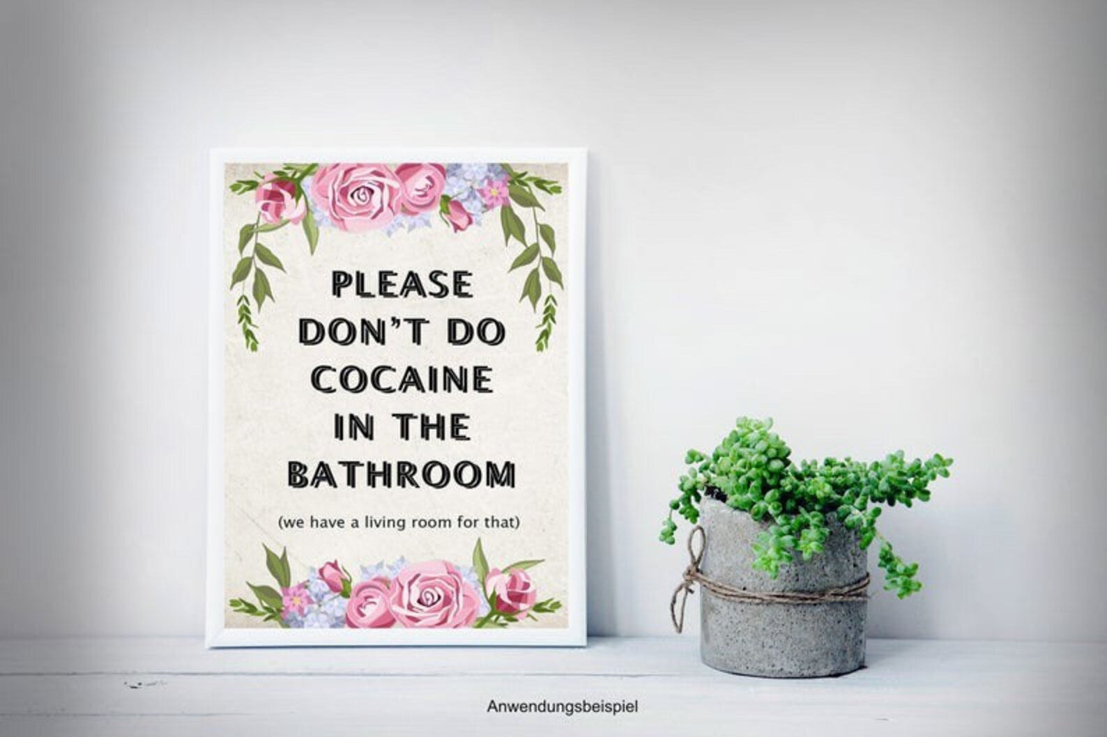 Poster "Per favore non fare cocaina in bagno Blüten" – DIN A3 con cornice bianca