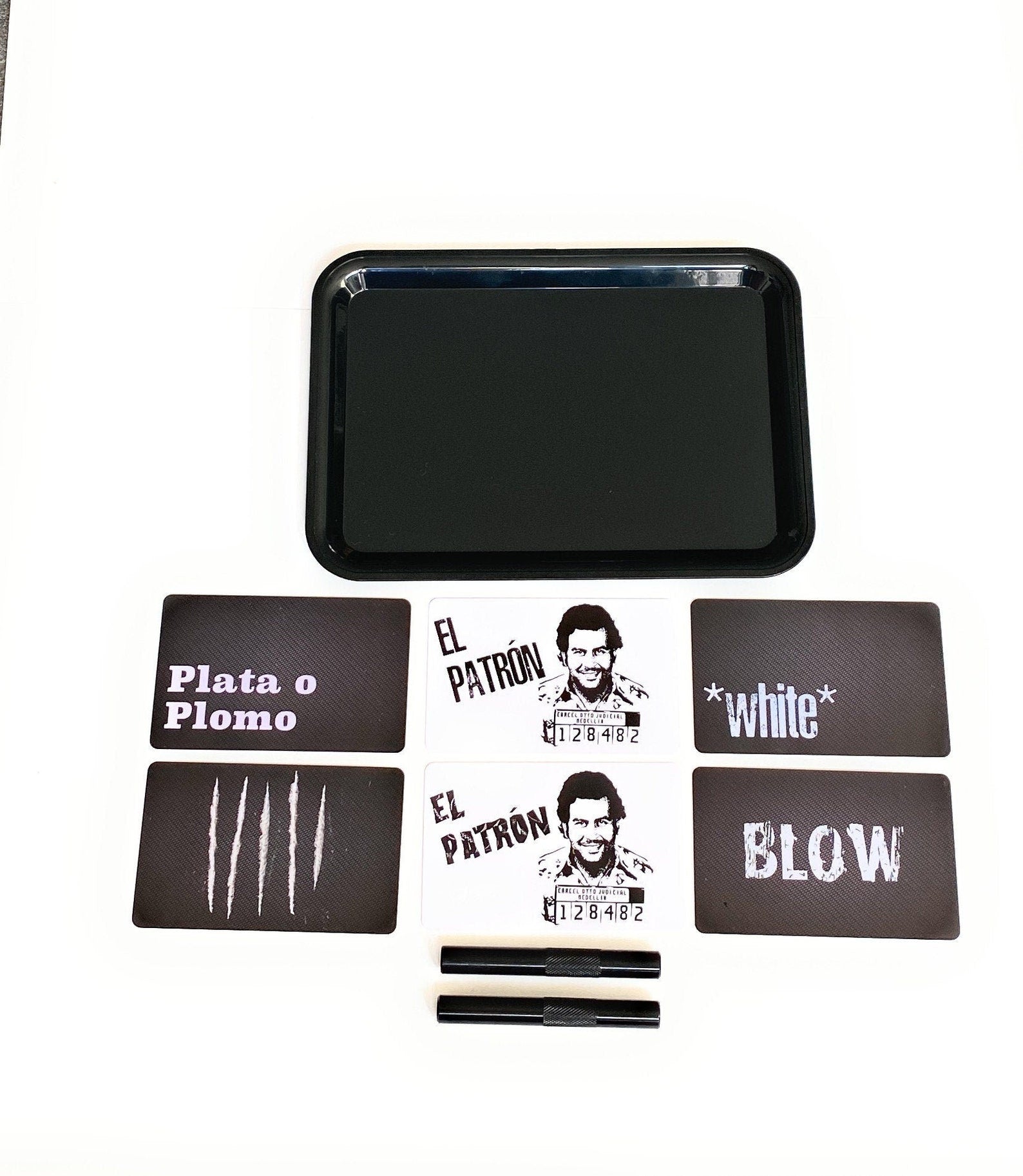 SET Pablo Escobar 1x plastic board incl. 2 drawing tubes & 6 drawing and hacking cards Straw drawing pad Sniff Snuff Narcos Plata Plomo