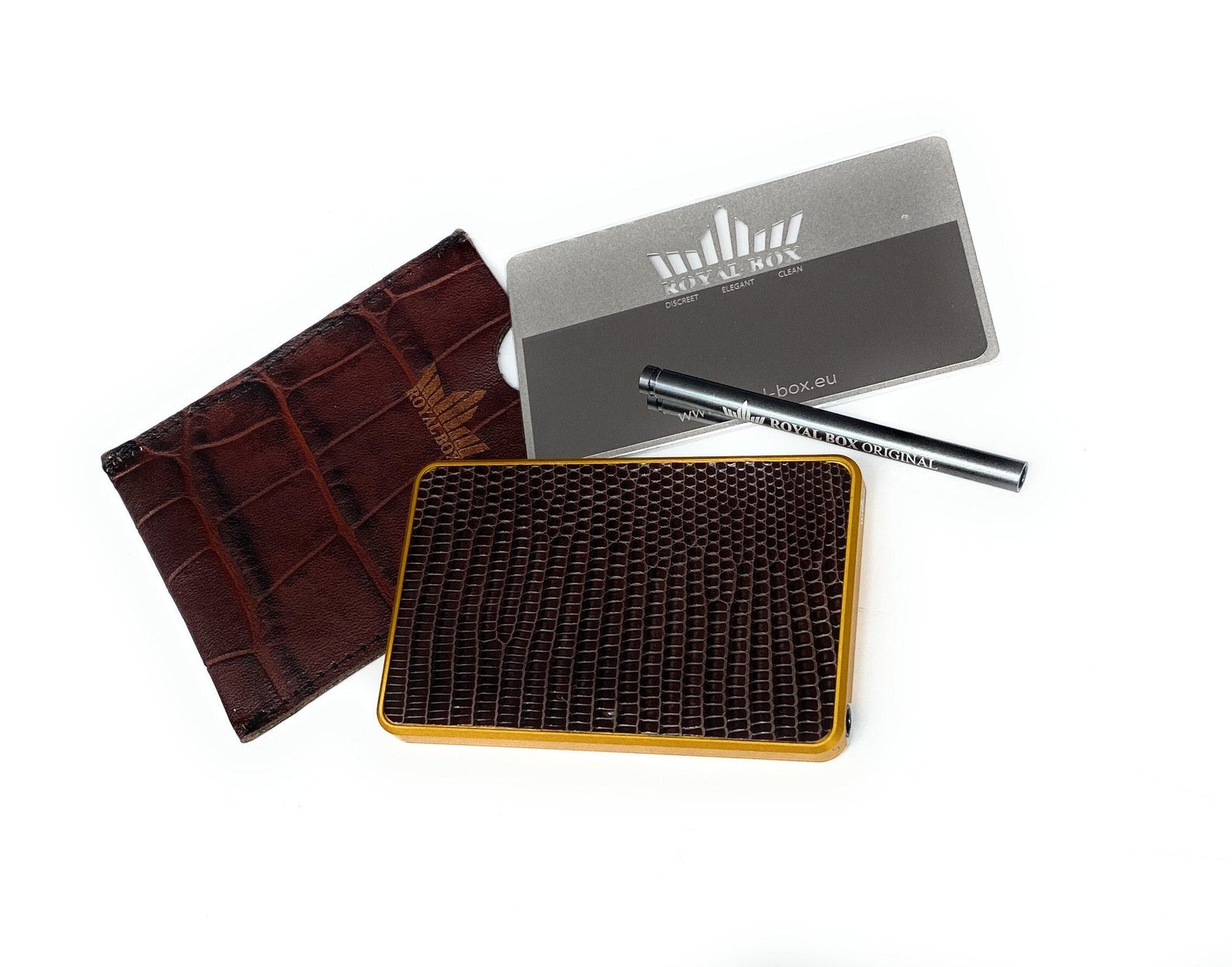 Royal Box Premium made of genuine lizard leather in brown incl. 2 tubes, card and leather case, stylish, elegant, super exclusive Royal box made of leather