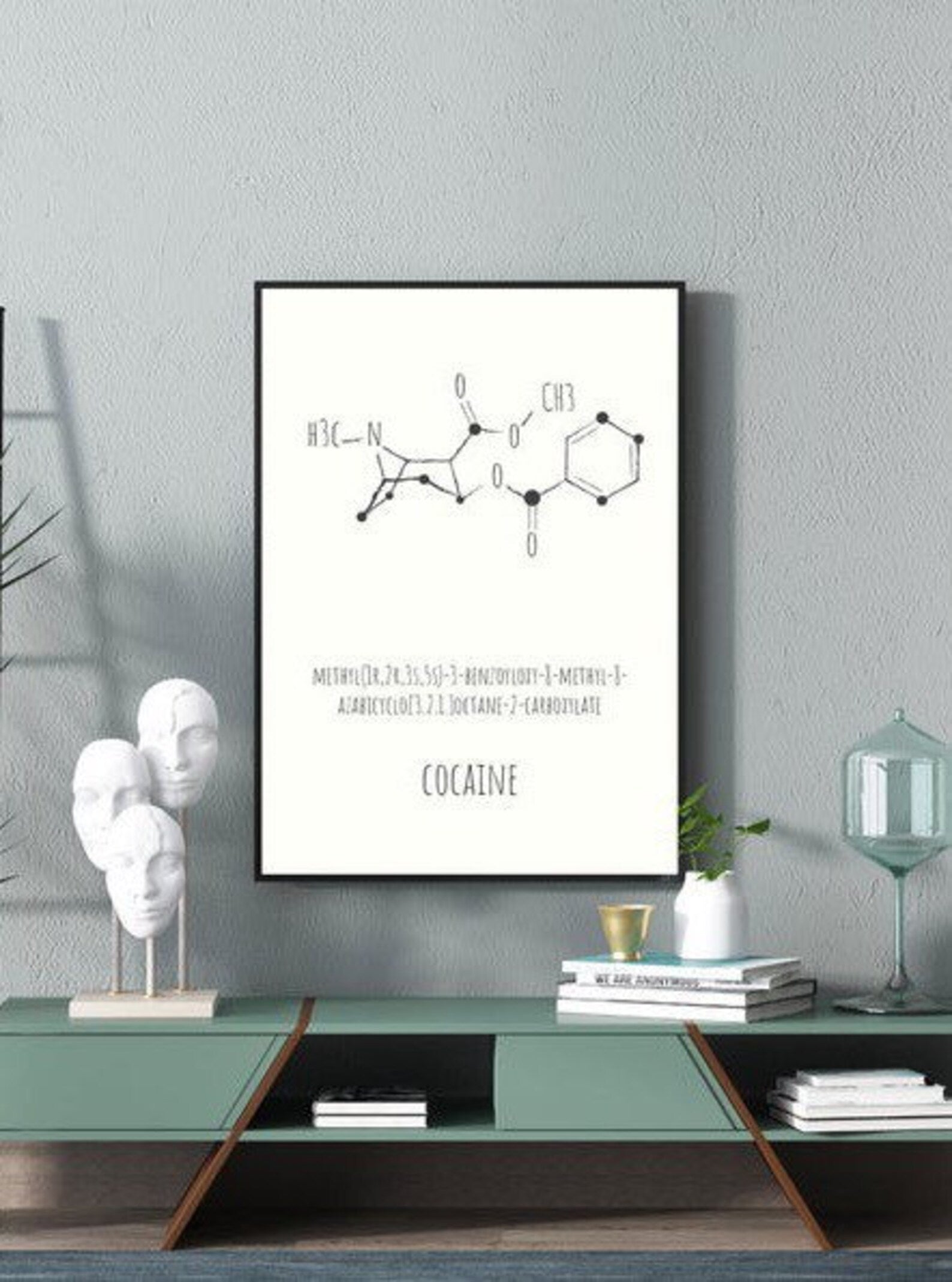 Poster “Cocaine” A3 including frame in black molecule cocaine molecule fun picture poster wall decoration coke