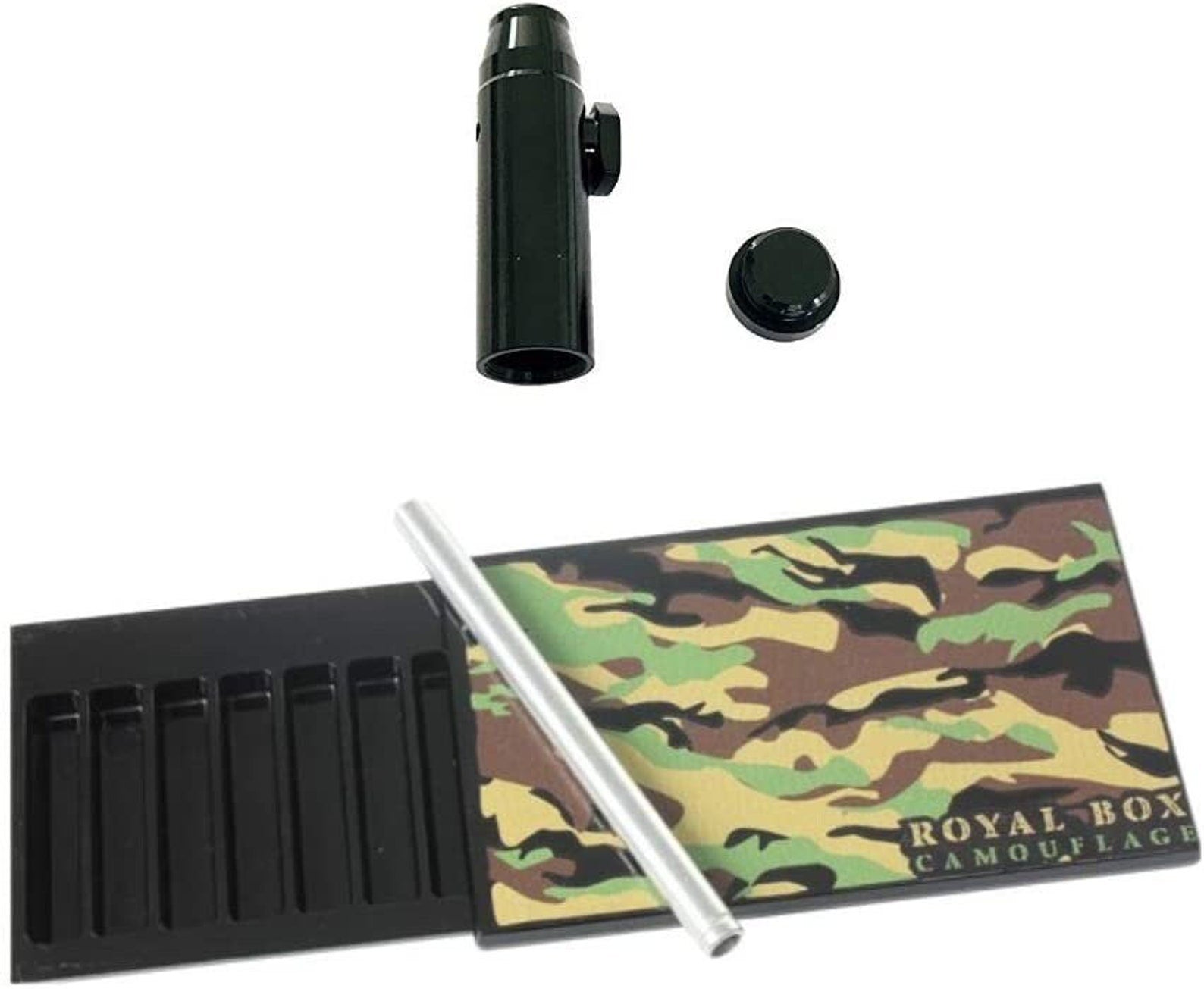 Royal Box Royalbox including integrated tube plus free dispenser for snuff Sniff Snuff dispenser for on the go in camouflage army