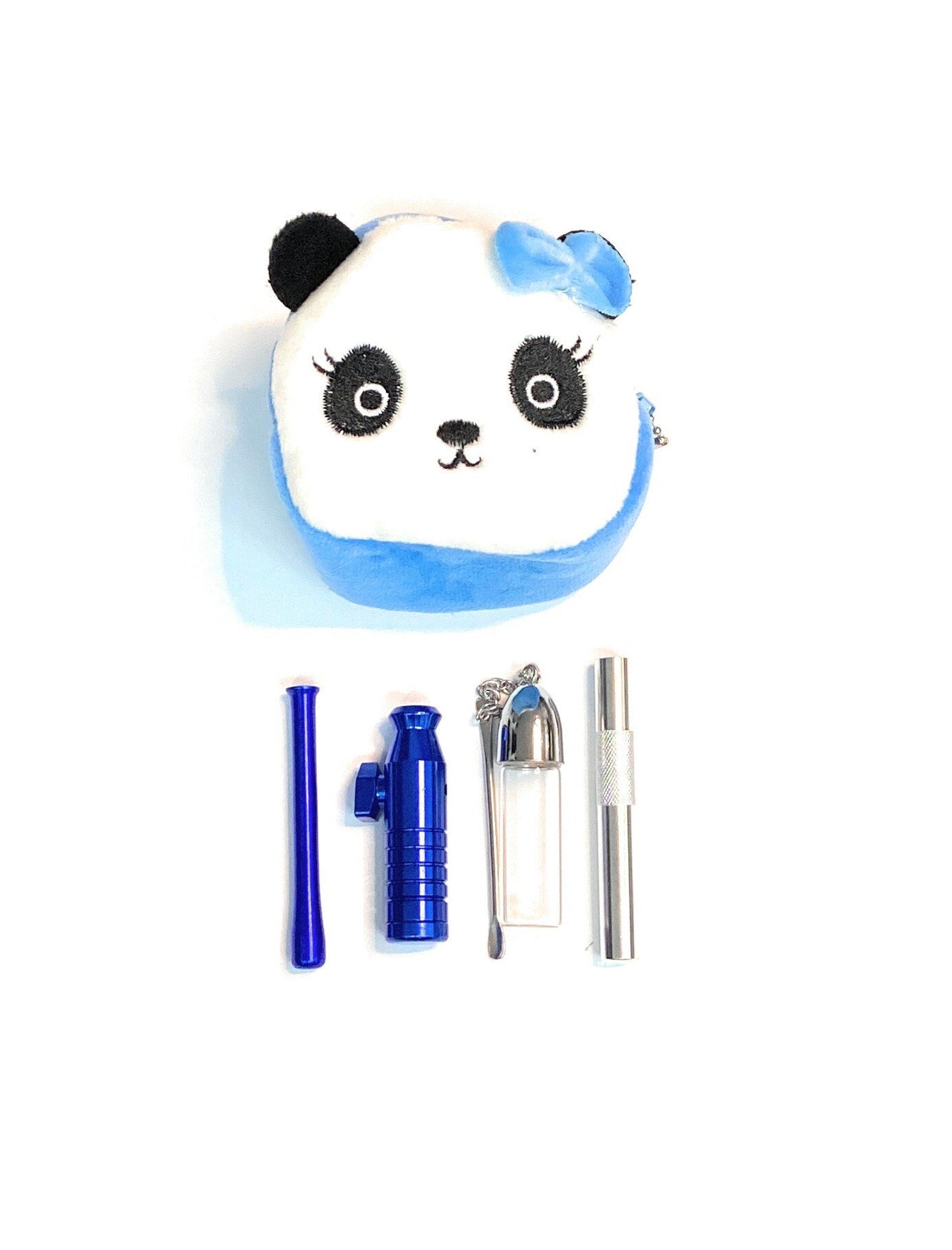 Set "Panda Blue" – Stijlvolle accessoires in een zachte panda-pluche hoes