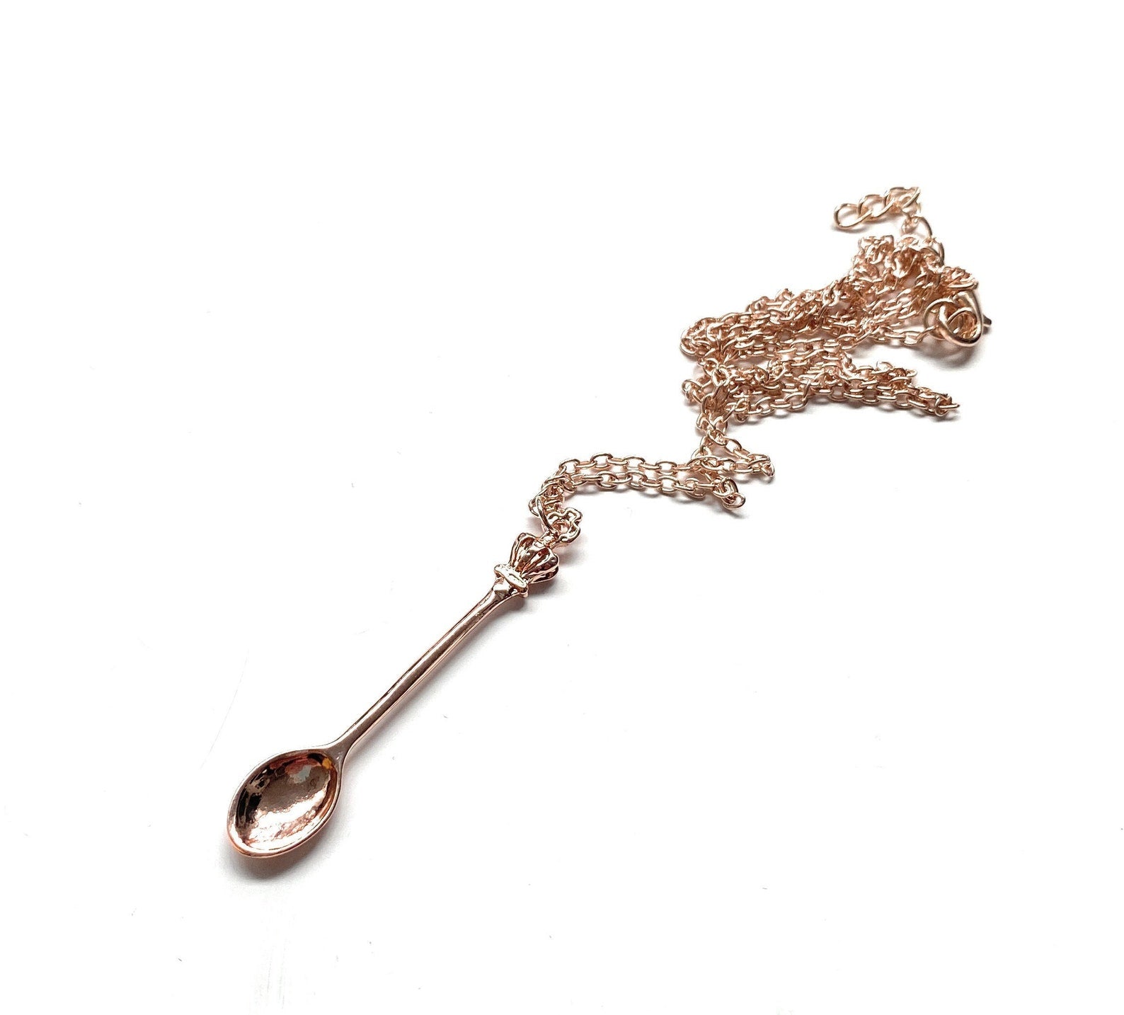 Mini spoon pendant charm with necklace in rose gold, length approx. 40cm chain sniffer snorter snuff snorter powder spoon chain rosé