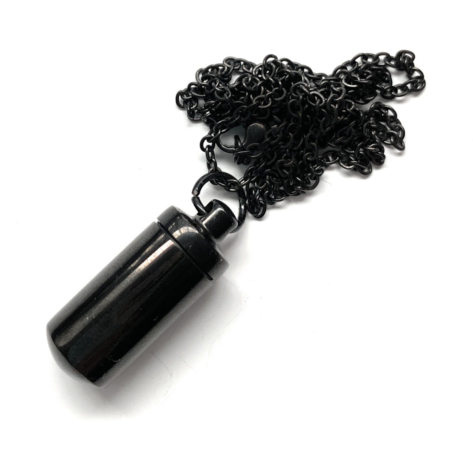 Necklace with fillable capsule in black (approx. 30cm) chain cylinder necklace pendant for screwing made of stainless steel