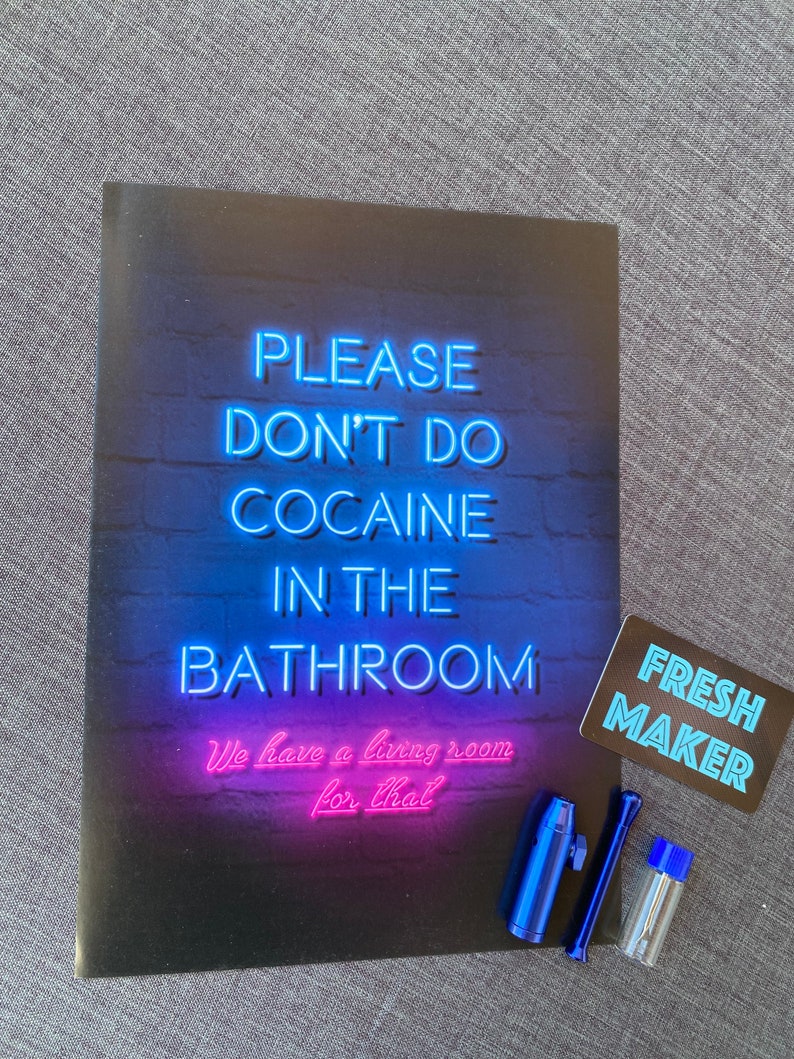 Gift Set Please don't do Cocaine in the bathroom Poster + tube, dispenser, dispenser with spoon and card Blue sniff snuff colds