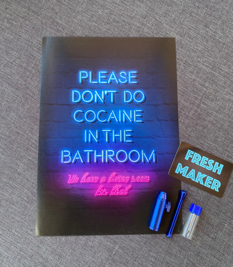 Gift Set Please don't do Cocaine in the bathroom Poster + tube, dispenser, dispenser with spoon and card Blue sniff snuff colds