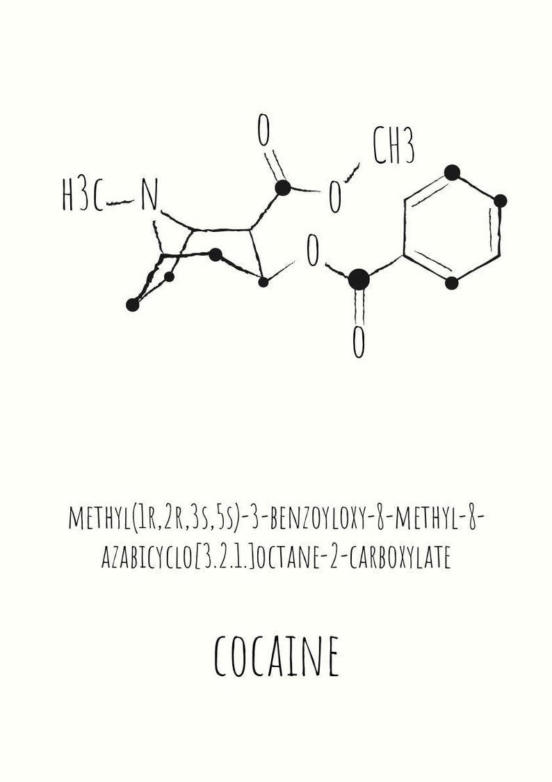 Poster “Cocaine” A3 including frame in black molecule cocaine molecule fun picture poster wall decoration coke