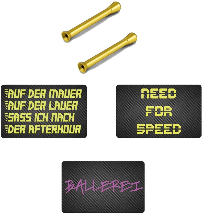 2 x golden drawing tubes & EC credit cards carbon look “Need for Speed” / “On the wall in wait” / “BALLEREI”