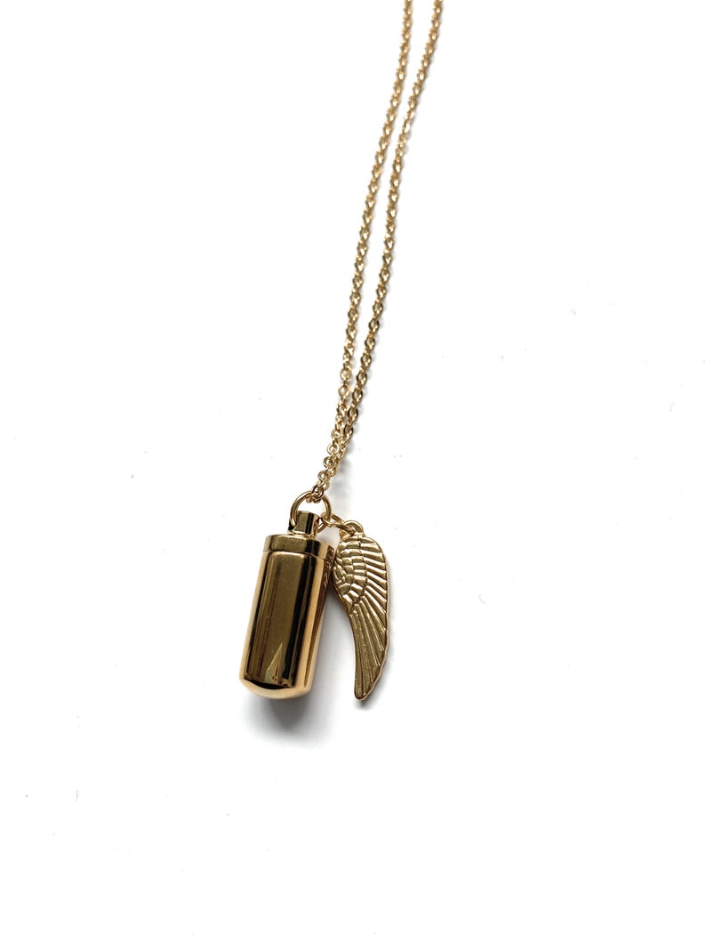 Necklace with fillable capsule and wing pendant (approx. 25cm) chain cylinder necklace pendant for screwing made of stainless steel in gold