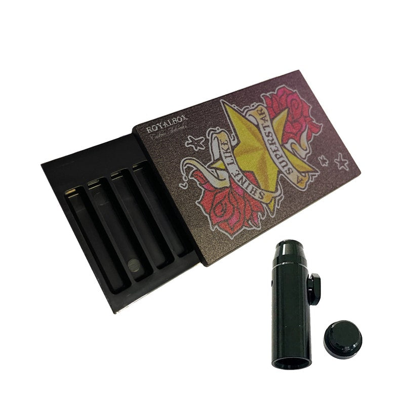 Royal Box Royalbox including integrated tube plus free dispenser for snuff Sniff Snuff dispenser for on the go with tattoo motif